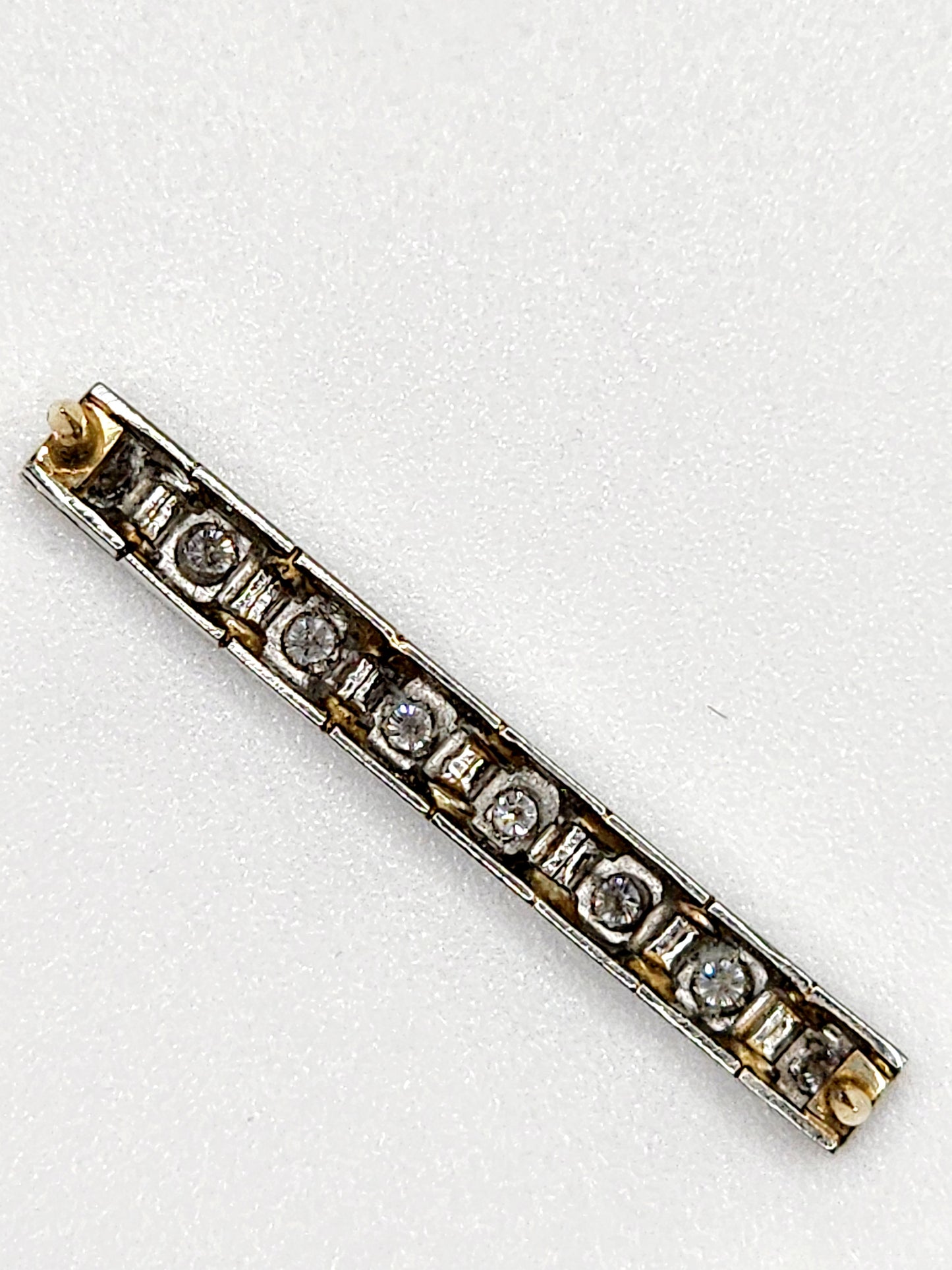 Vintage Diamond Bar Pin in 14k Yellow and White Gold