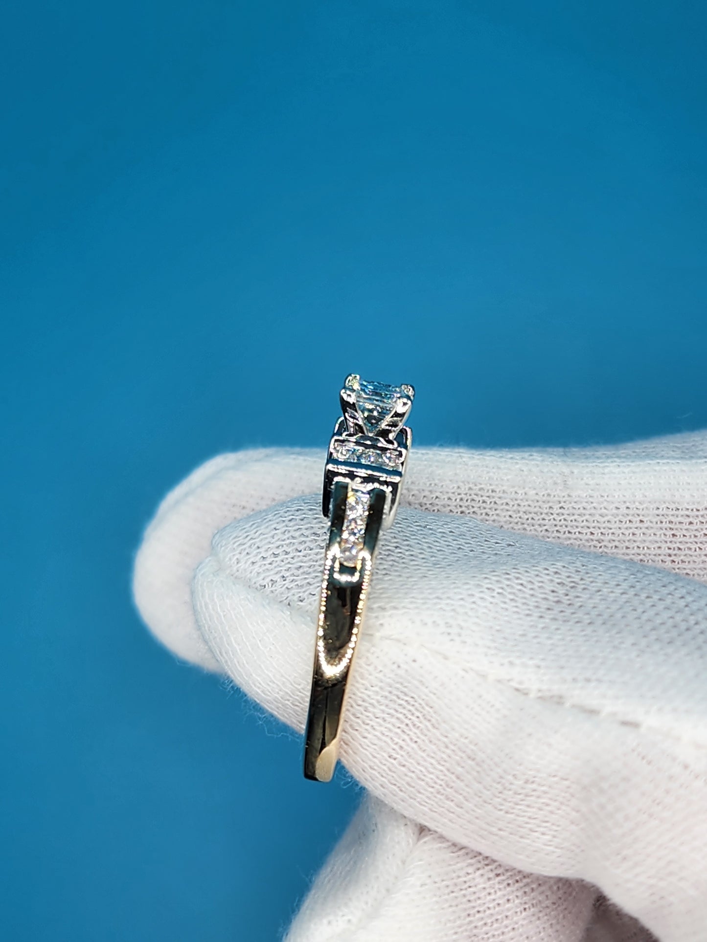 Princess Cut Diamond Engagement Ring in 14k Yellow and White Gold