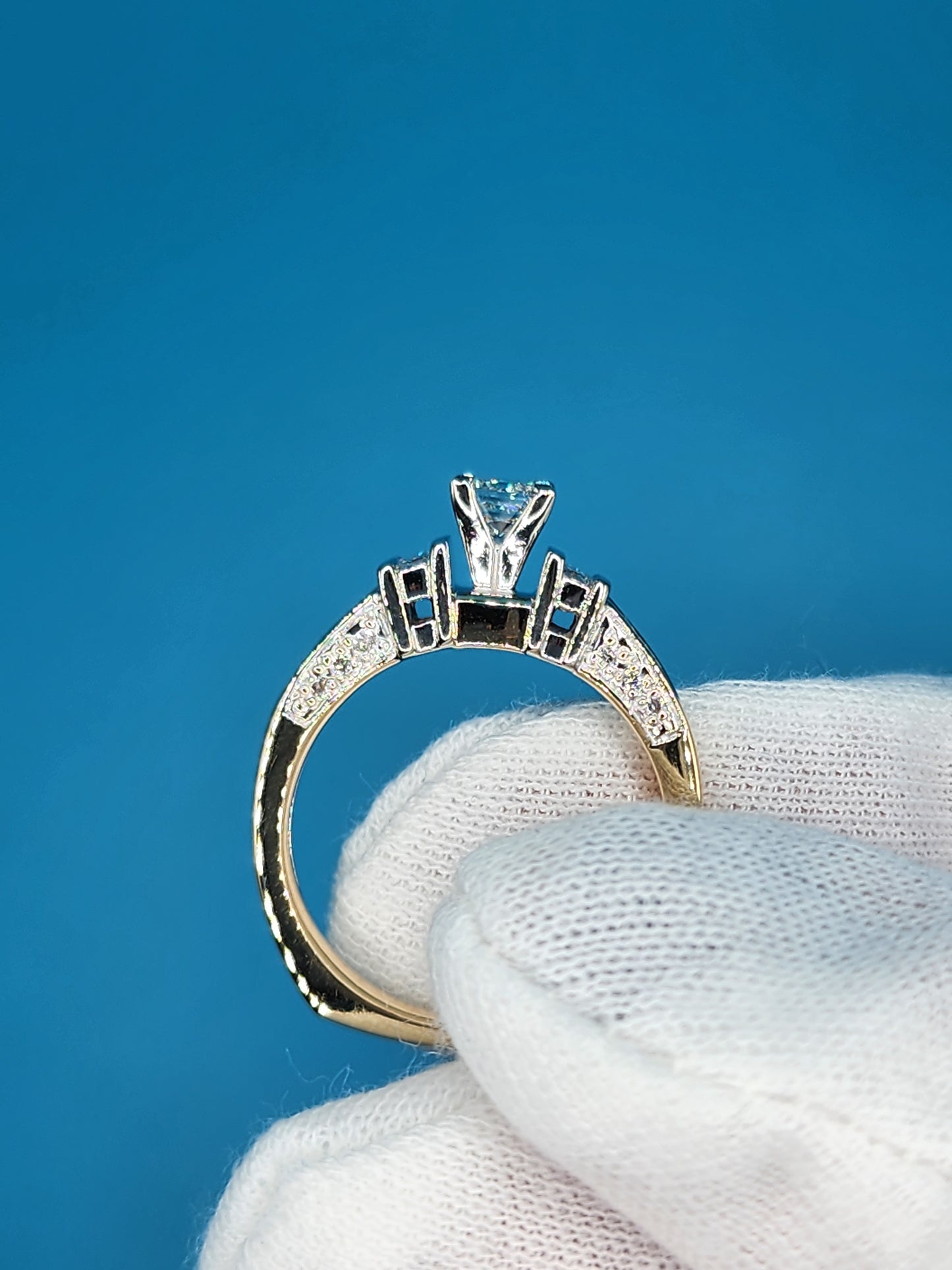 Princess Cut Diamond Engagement Ring in 14k Yellow and White Gold