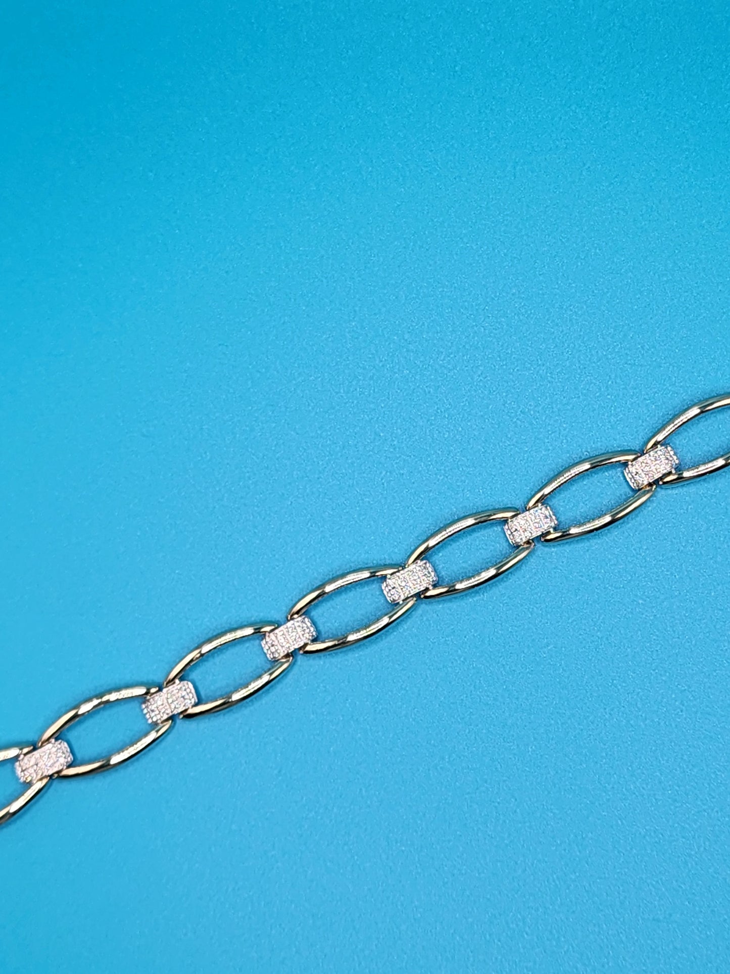 Ladies Fancy Link Design Bracelet with Diamonds in 14k Yellow and White Gold