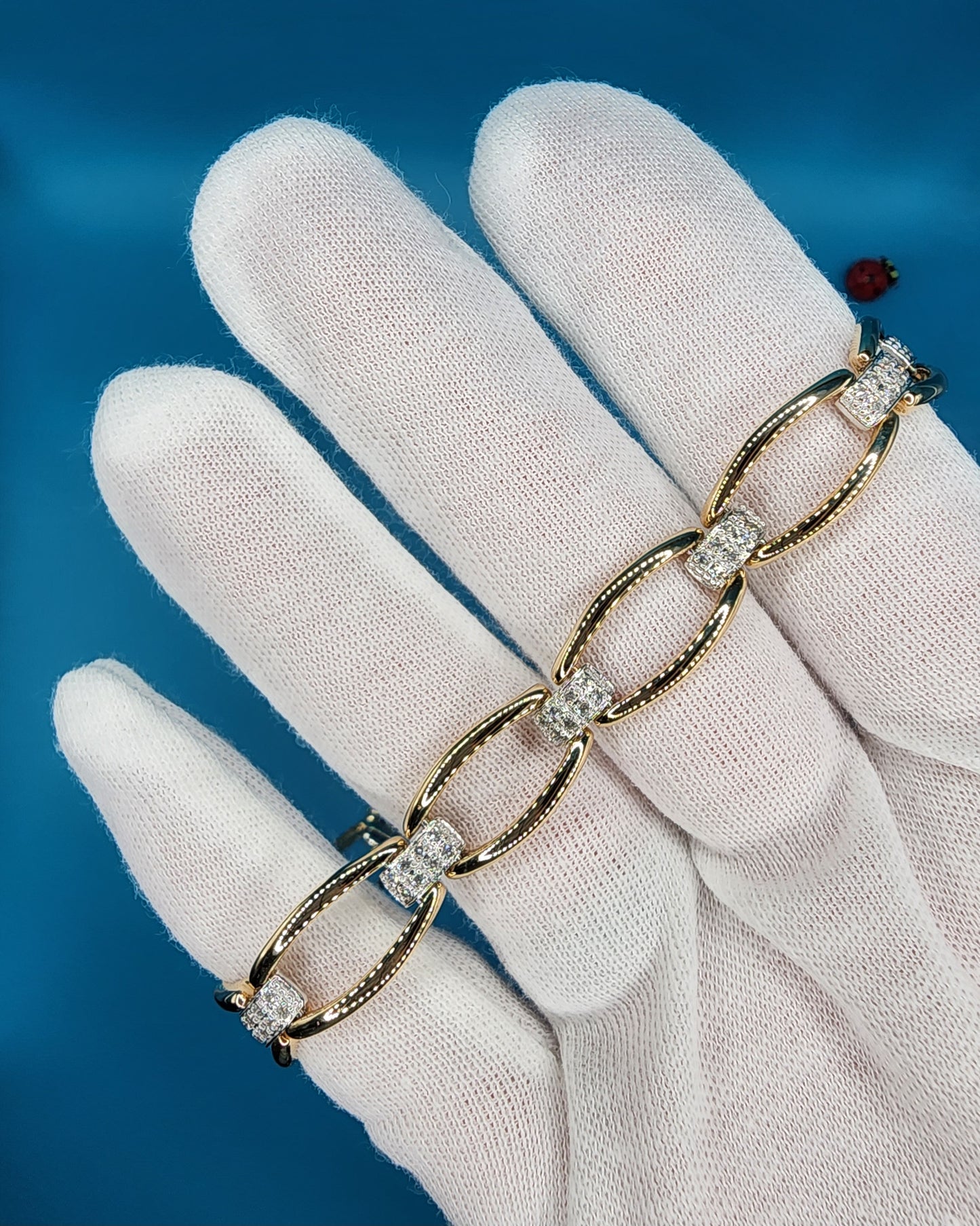 Ladies Fancy Link Design Bracelet with Diamonds in 14k Yellow and White Gold