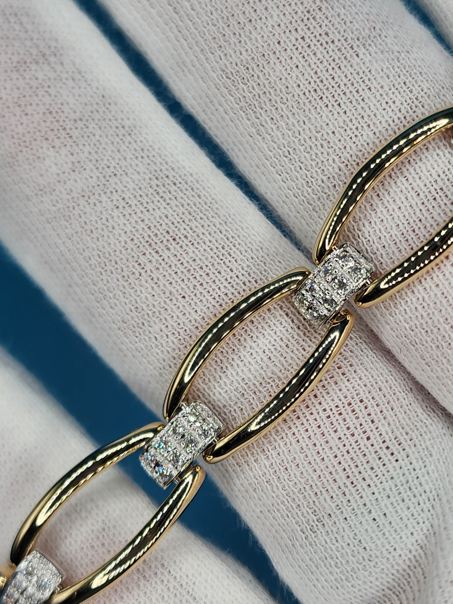 Ladies Fancy Link Design Bracelet with Diamonds in 14k Yellow and White Gold