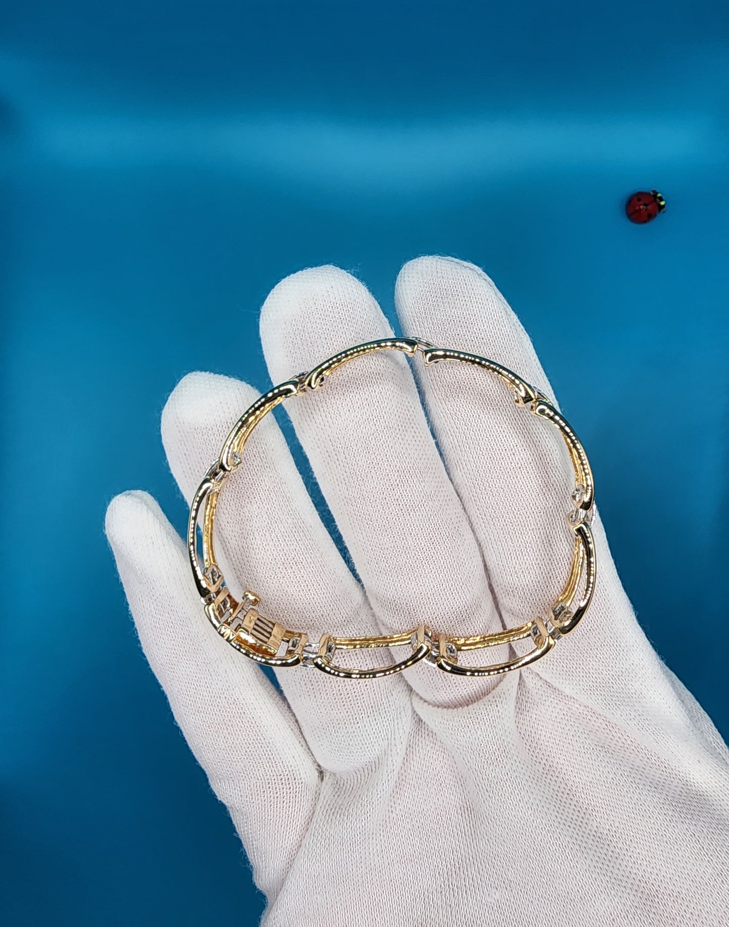 Ladies Fancy Link Design Bracelet with Diamonds in 14k Yellow and White Gold