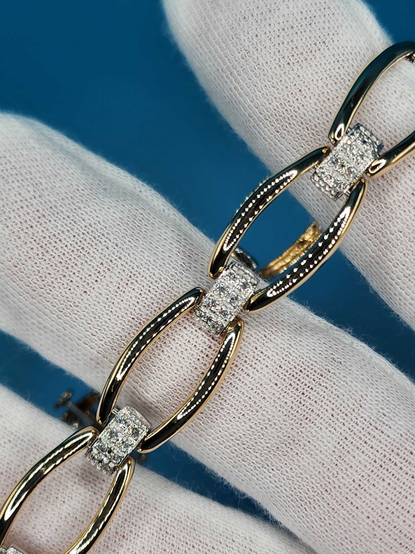 Ladies Fancy Link Design Bracelet with Diamonds in 14k Yellow and White Gold