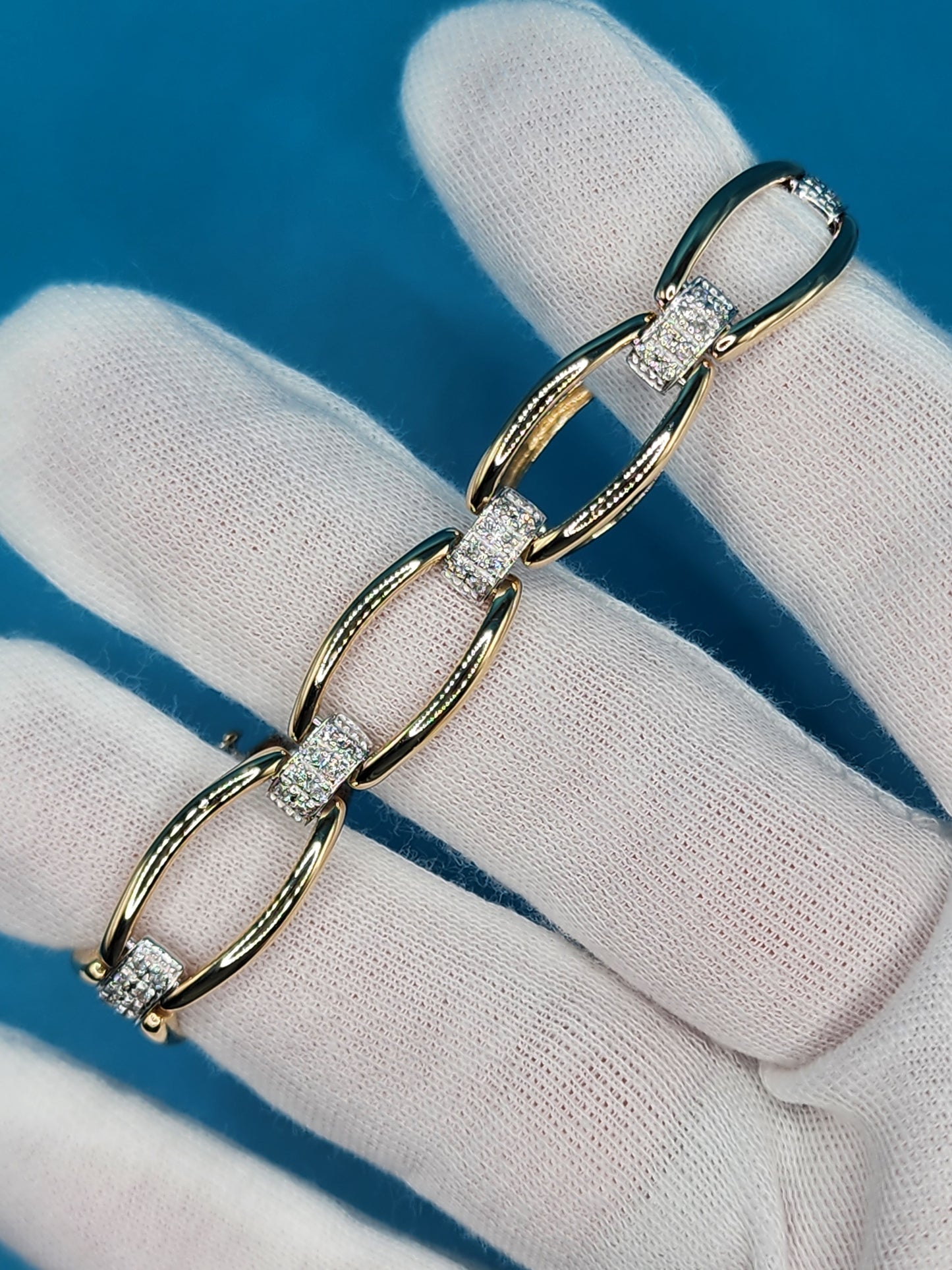 Ladies Fancy Link Design Bracelet with Diamonds in 14k Yellow and White Gold