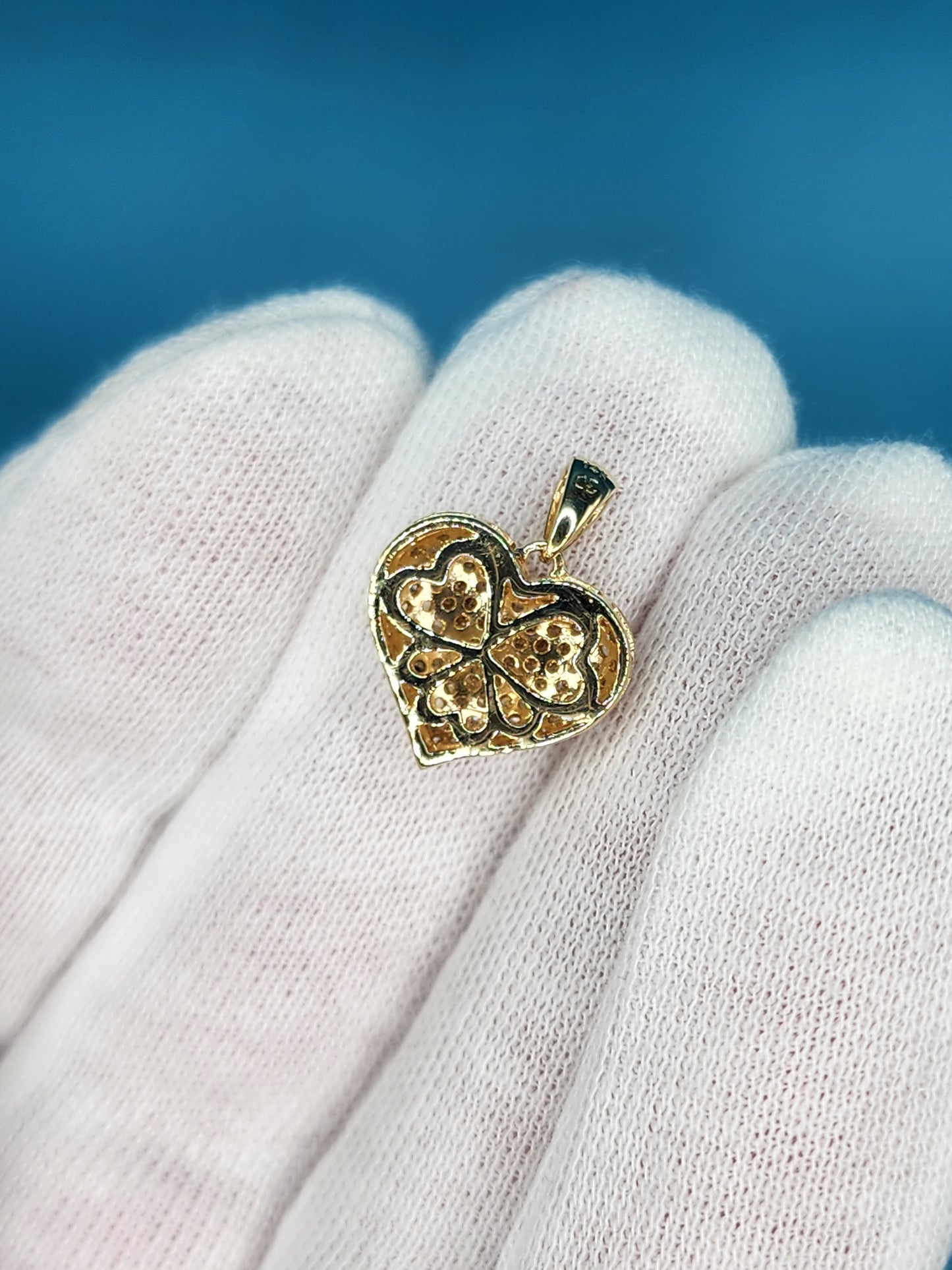Diamond Puffed Heart Pendant in 14k Yellow gold