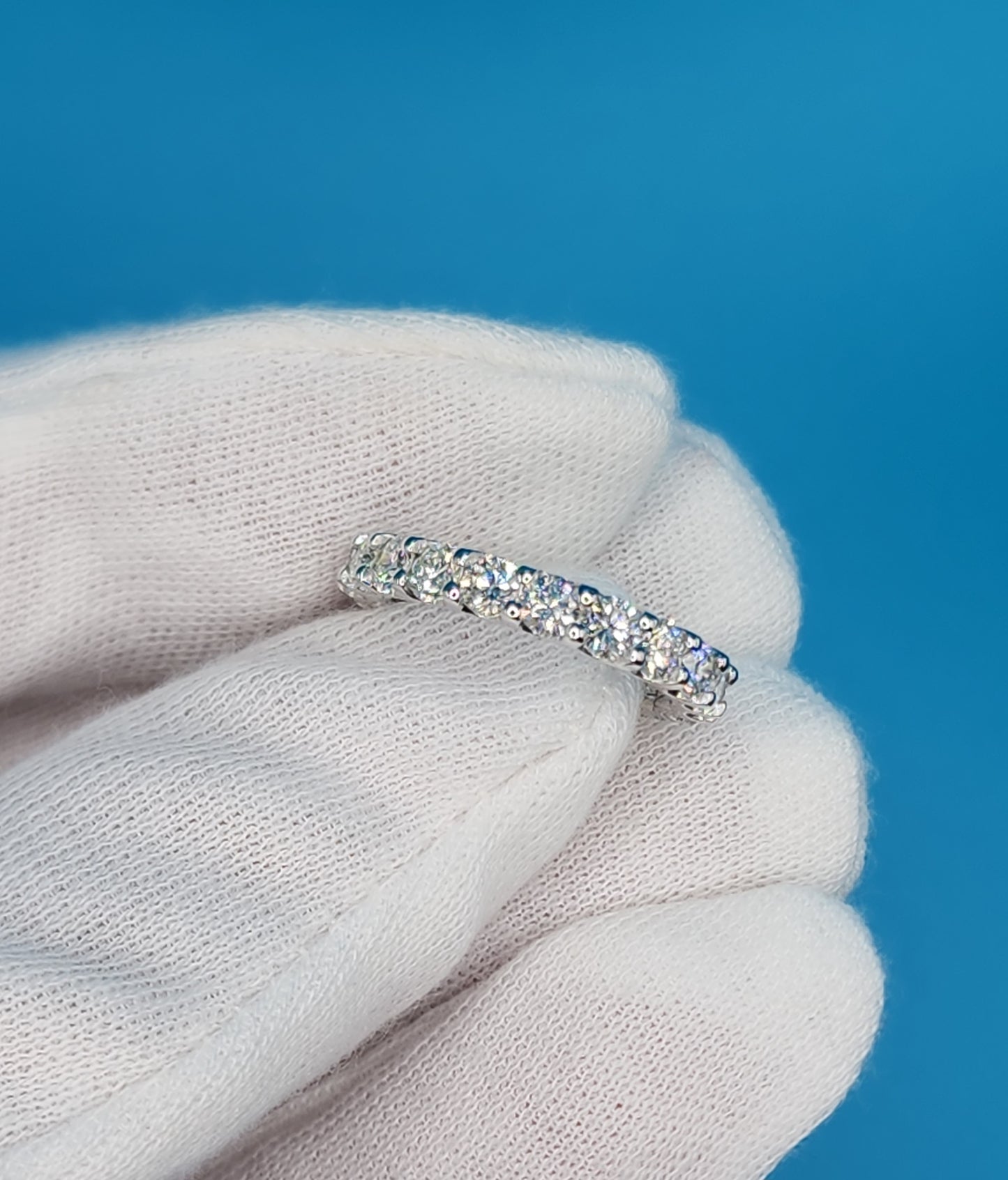 Ladies Round Brilliant Cut Diamond Eternity Band in 14k White Gold 3.4 mm