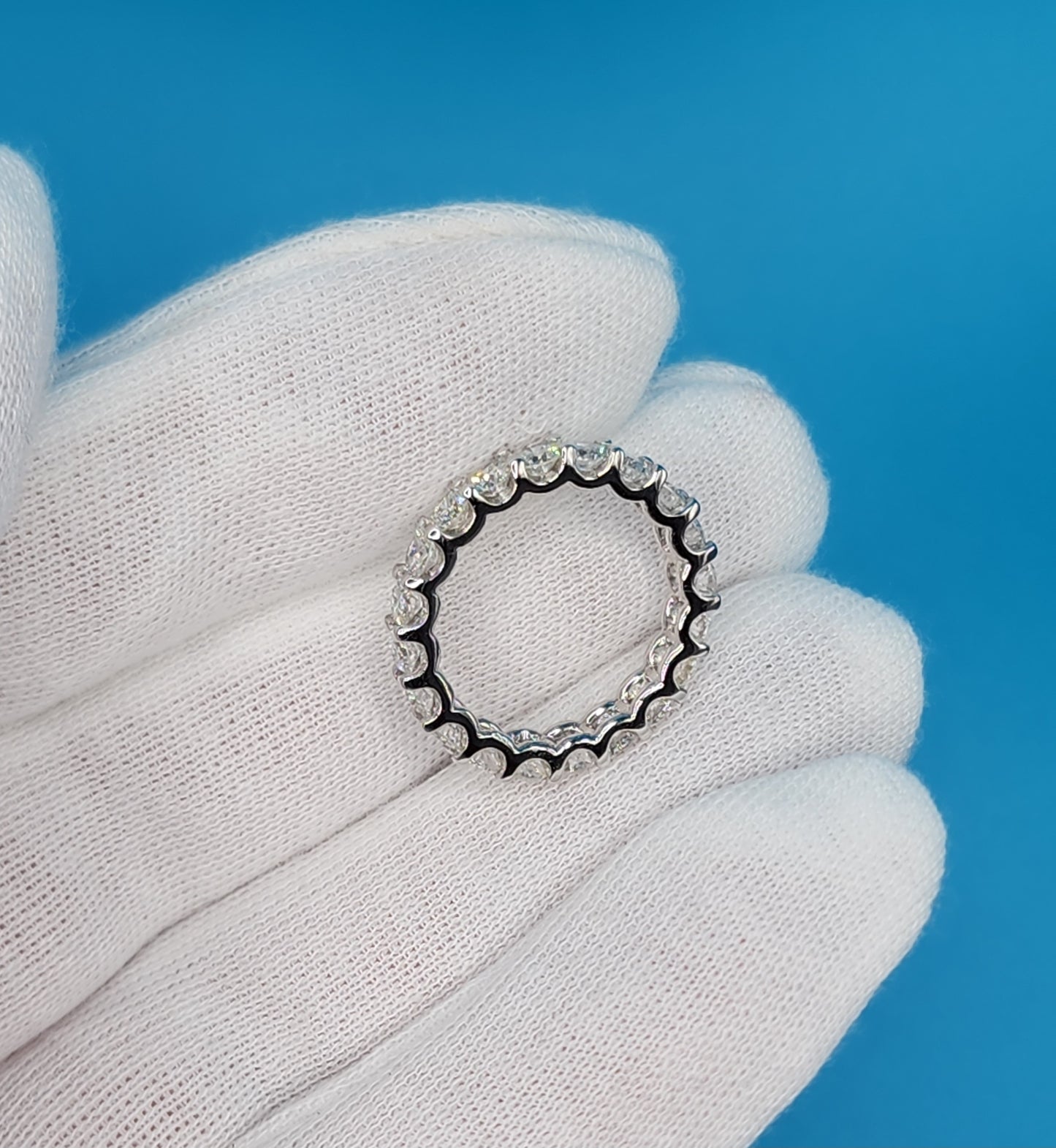 Ladies Round Brilliant Cut Diamond Eternity Band in 14k White Gold 3.4 mm