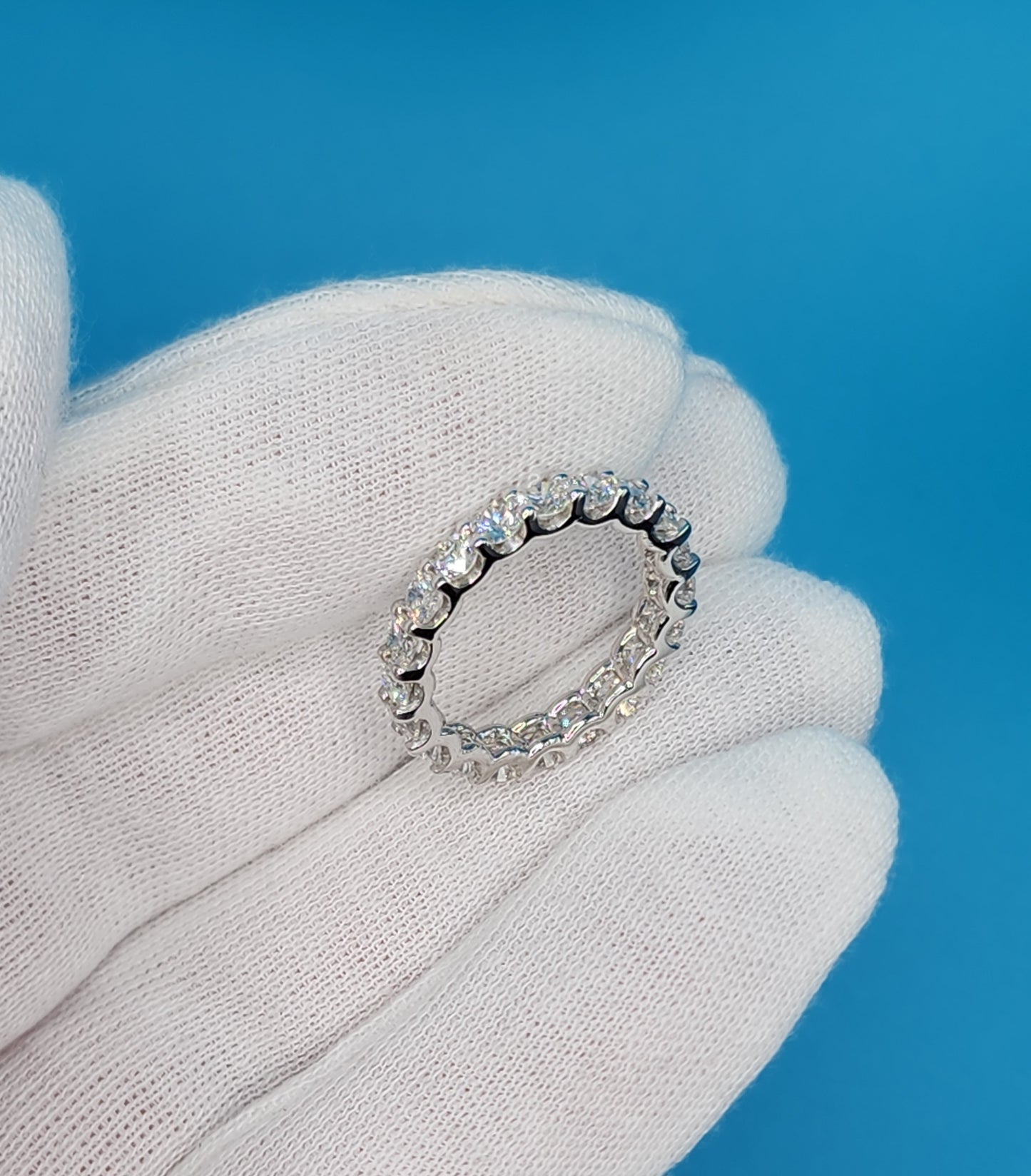 Ladies Round Brilliant Cut Diamond Eternity Band in 14k White Gold 3.4 mm