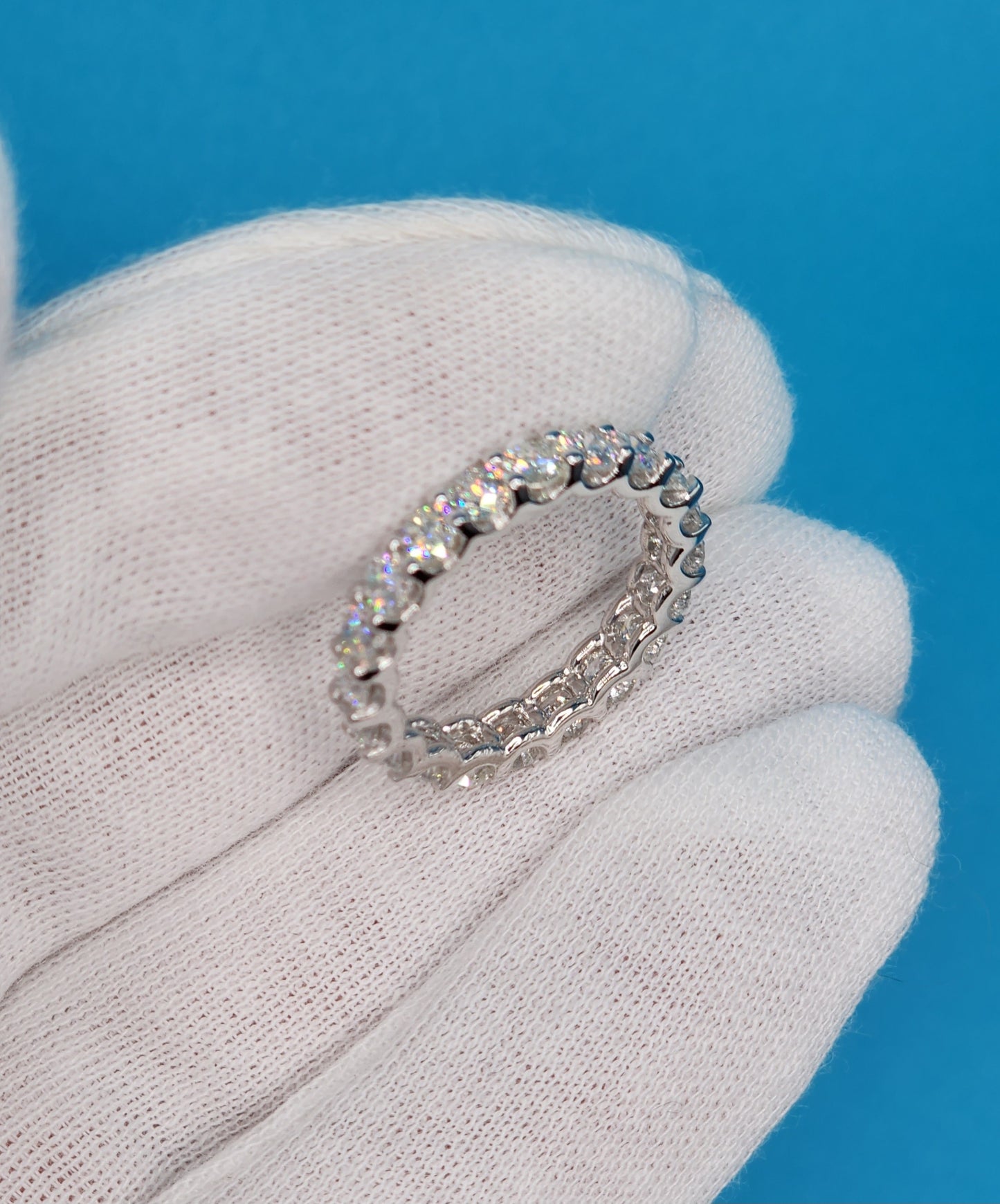 Ladies Round Brilliant Cut Diamond Eternity Band in 14k White Gold 3.4 mm