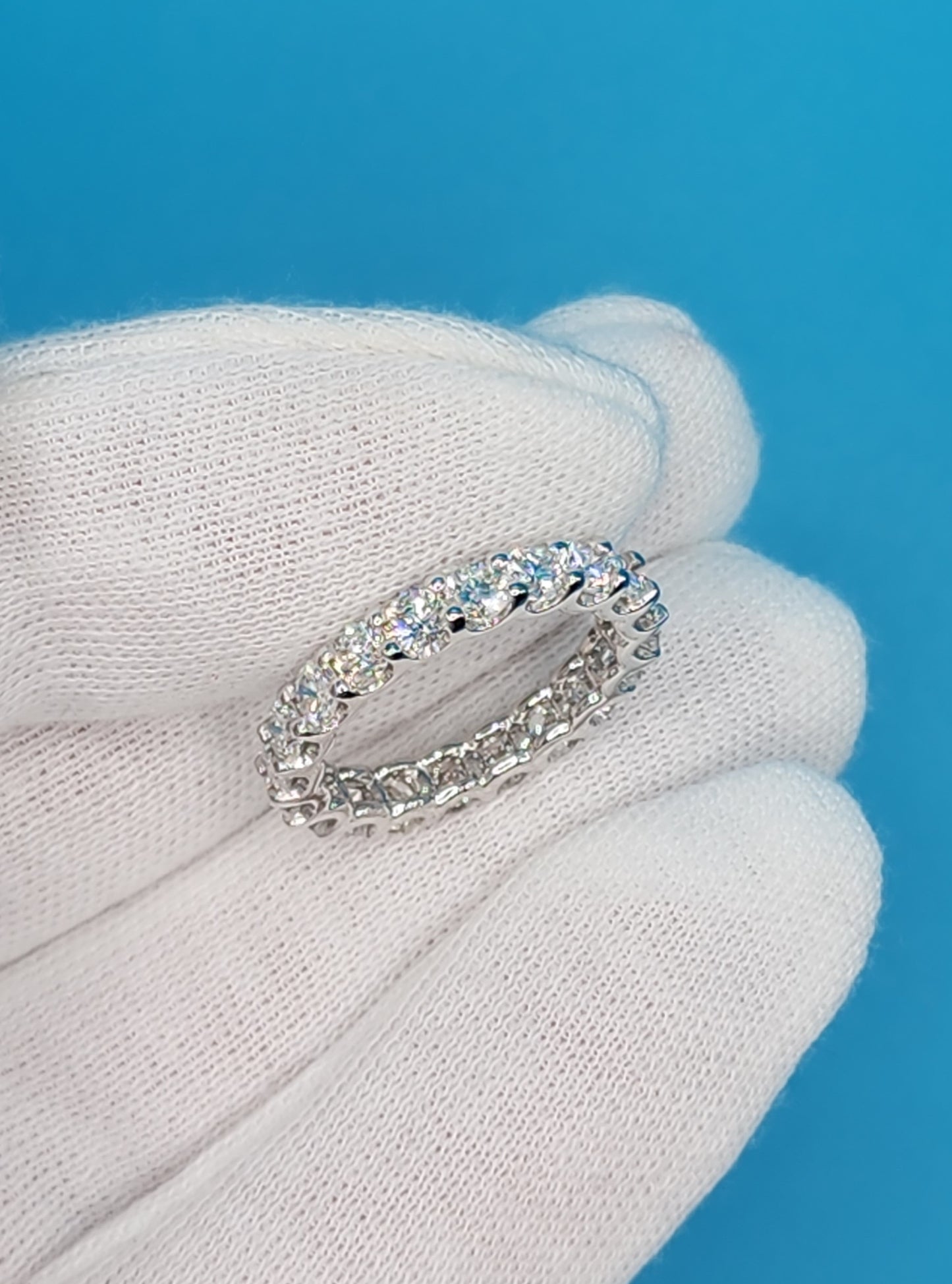 Ladies Round Brilliant Cut Diamond Eternity Band in 14k White Gold 3.4 mm