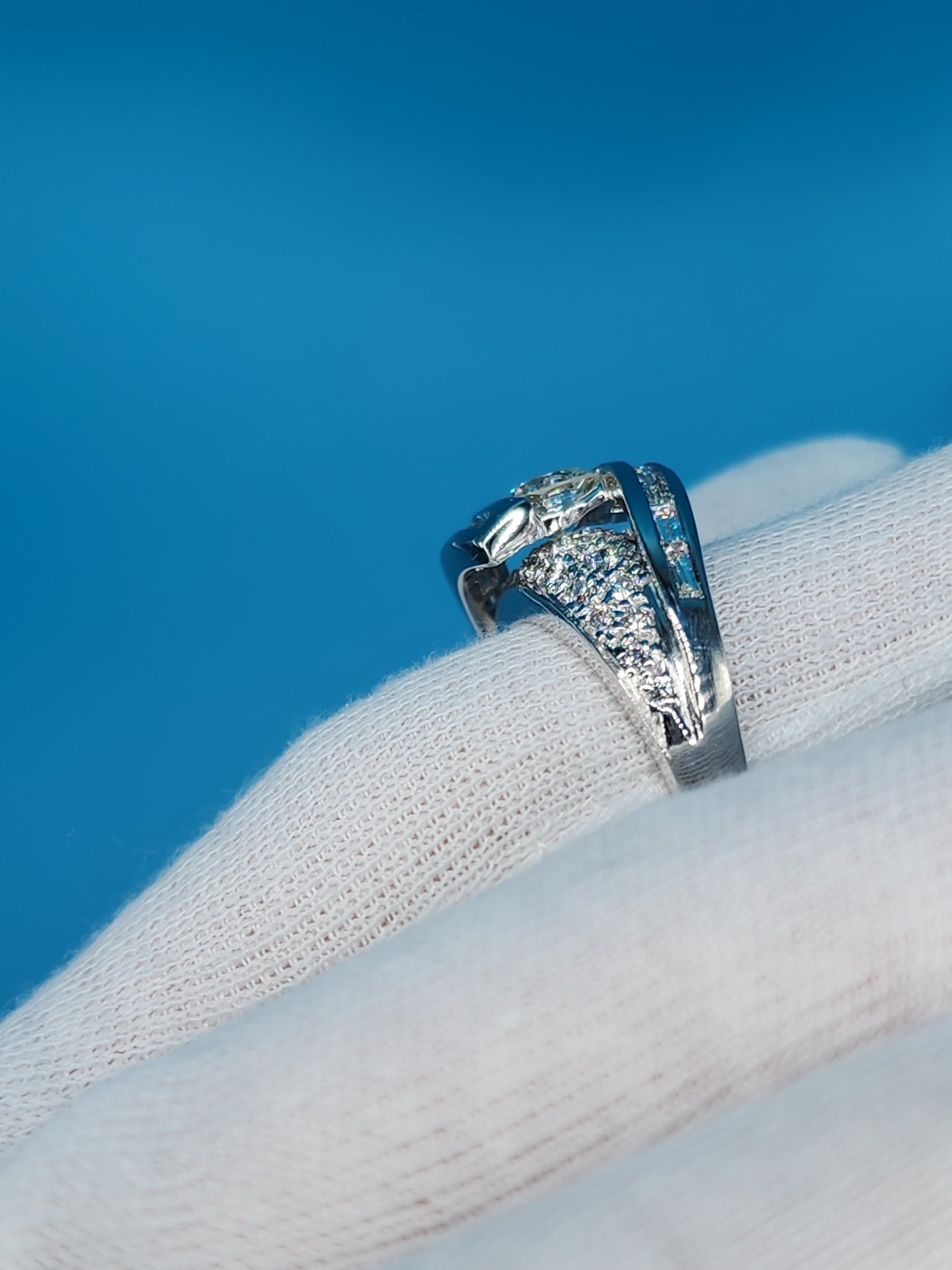 Bypass Design Ladies Diamond Ring in 14k White Gold