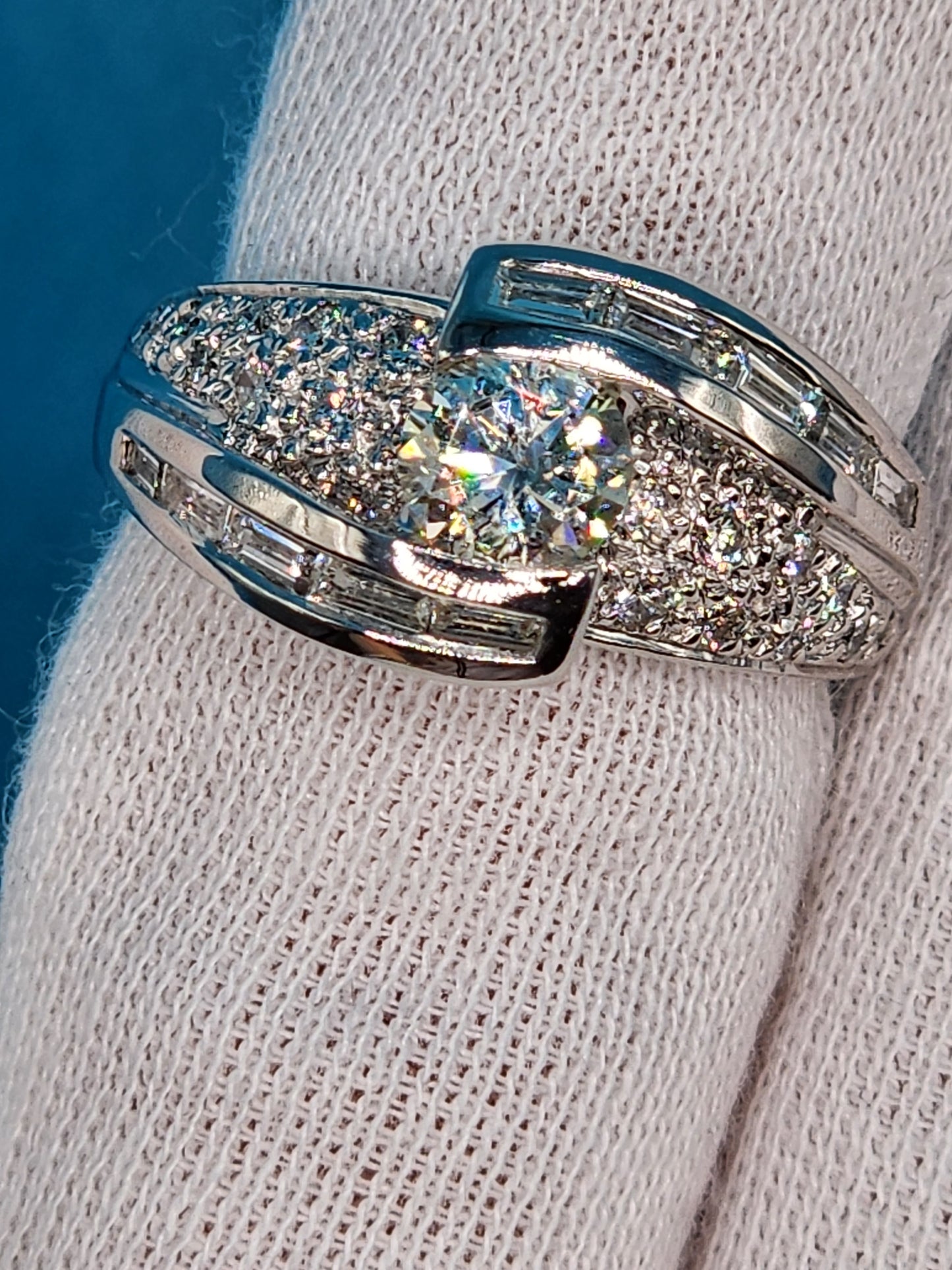 Bypass Design Ladies Diamond Ring in 14k White Gold