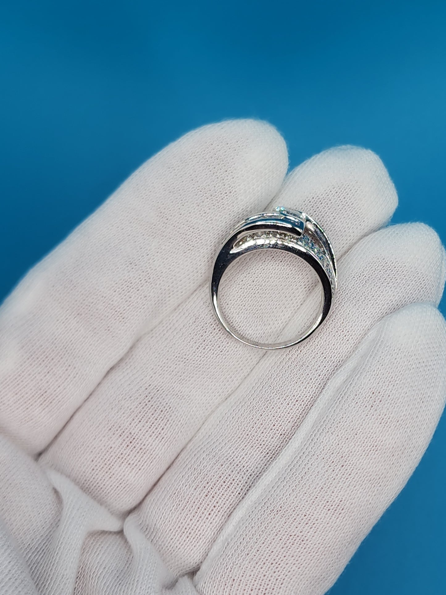 Bypass Design Ladies Diamond Ring in 14k White Gold