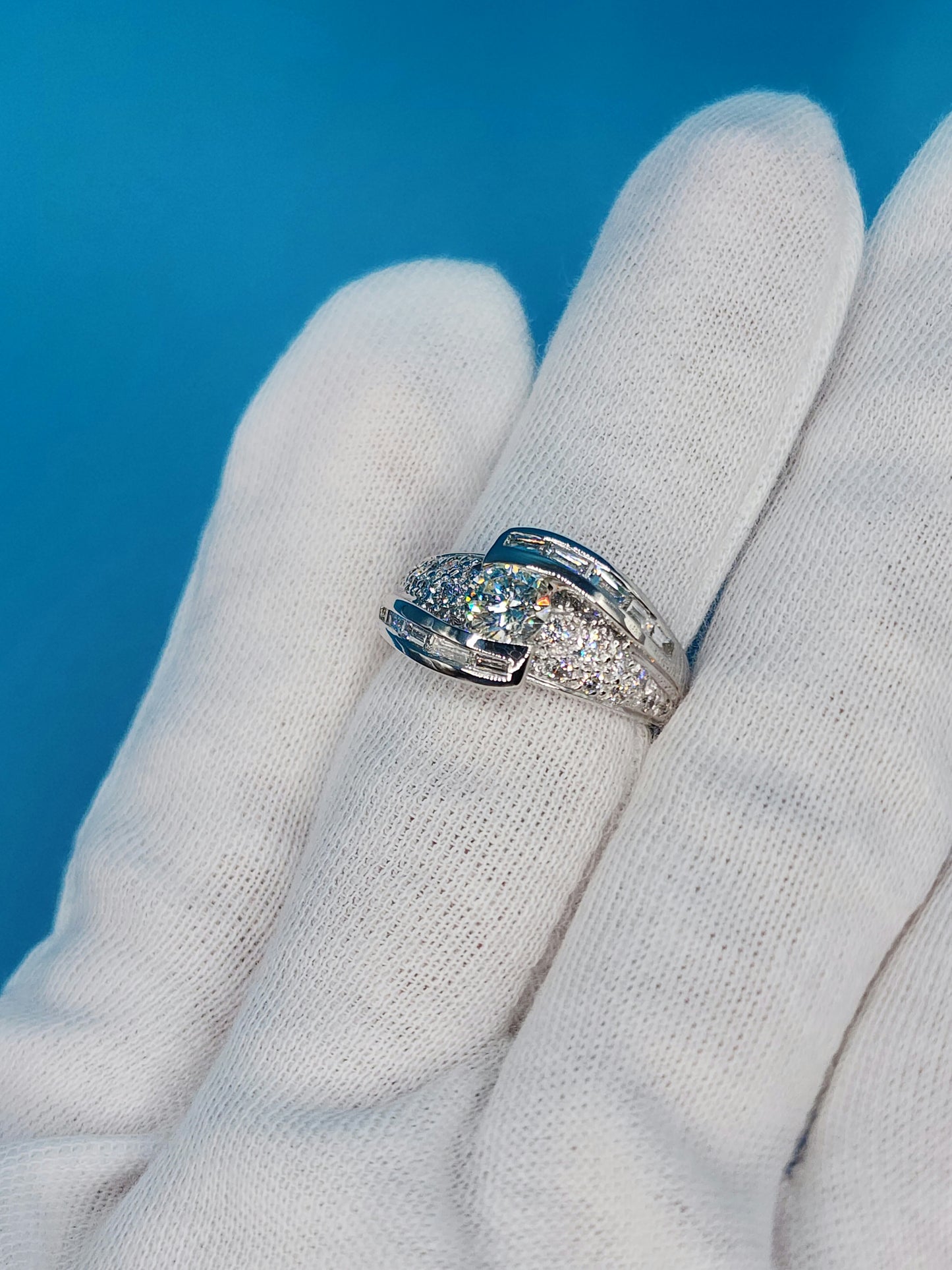 Bypass Design Ladies Diamond Ring in 14k White Gold