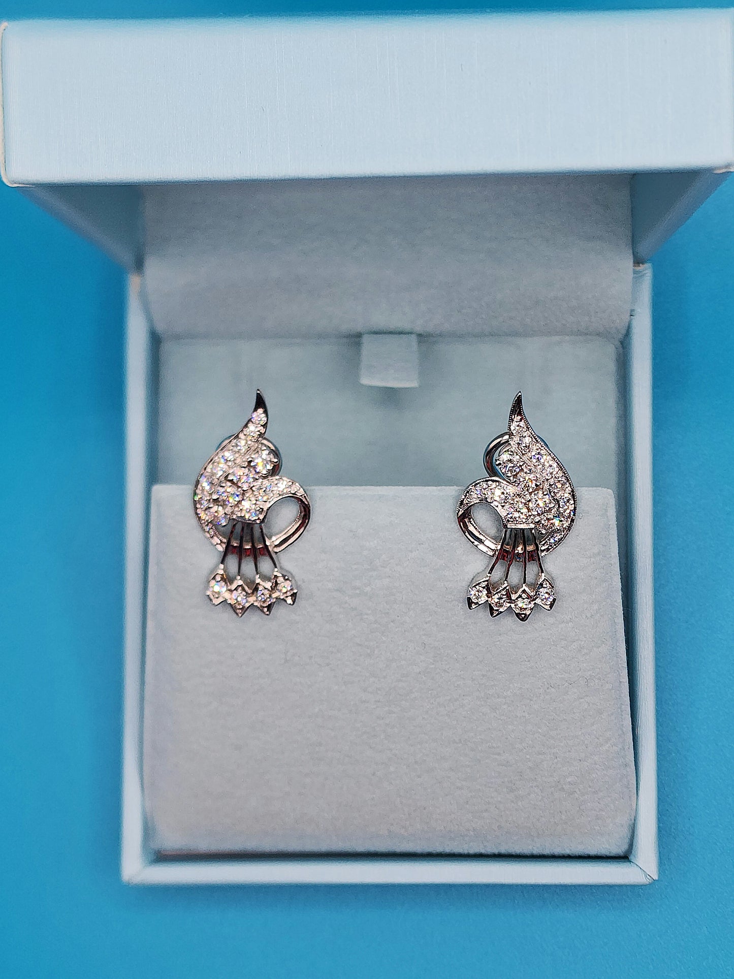 Vintage Diamond Cocktail Earrings in 18k White Gold