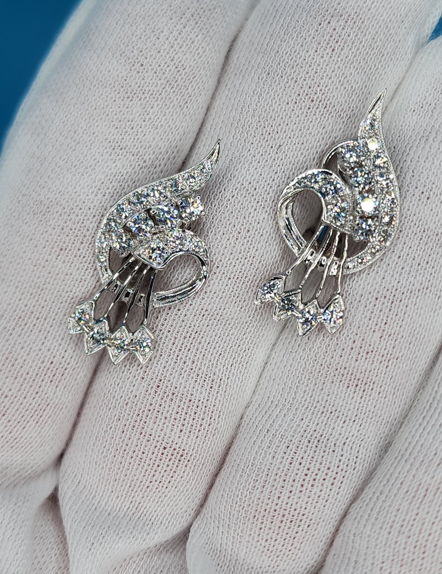 Vintage Diamond Cocktail Earrings in 18k White Gold