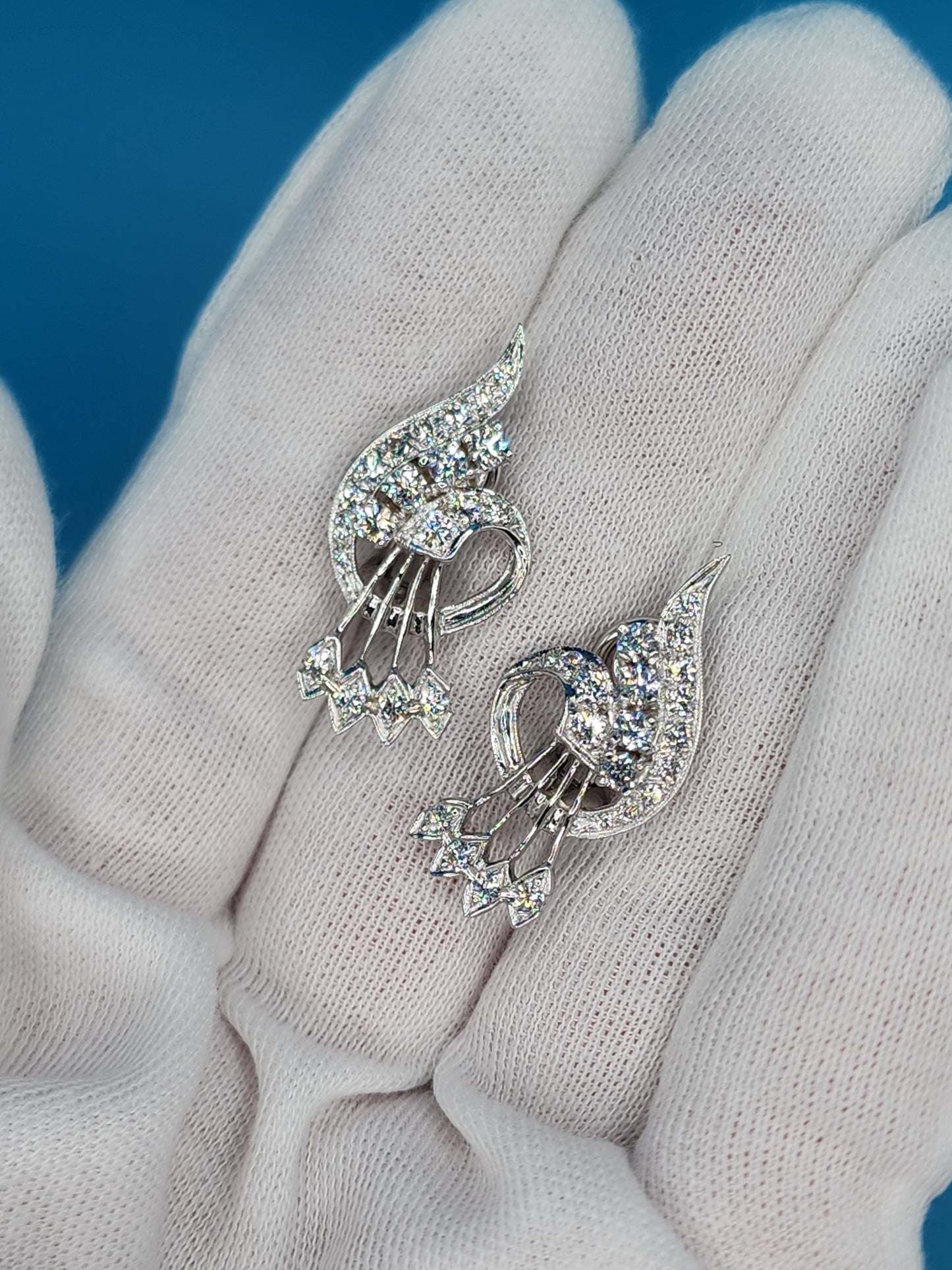 Vintage Diamond Cocktail Earrings in 18k White Gold