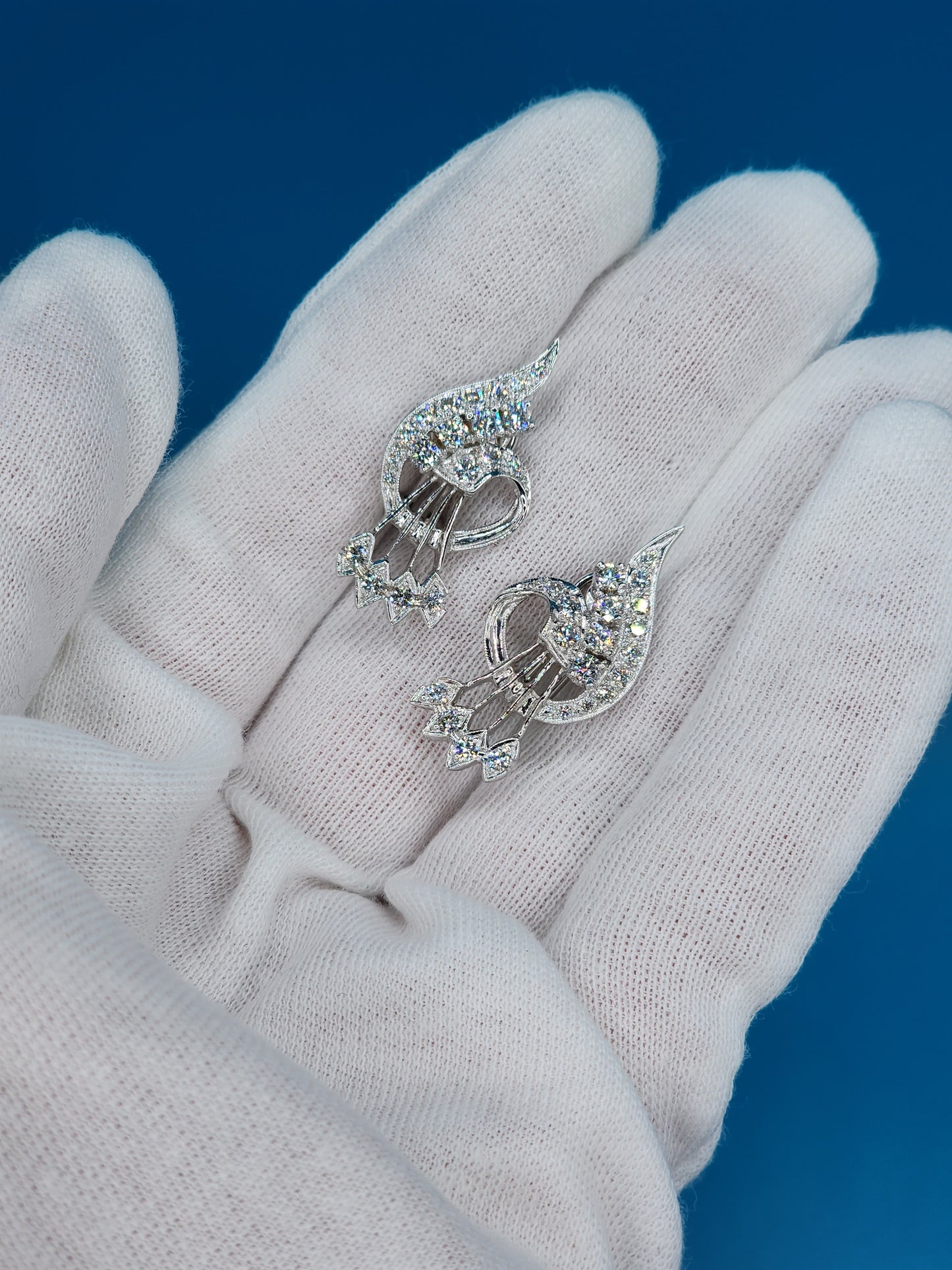 Vintage Diamond Cocktail Earrings in 18k White Gold