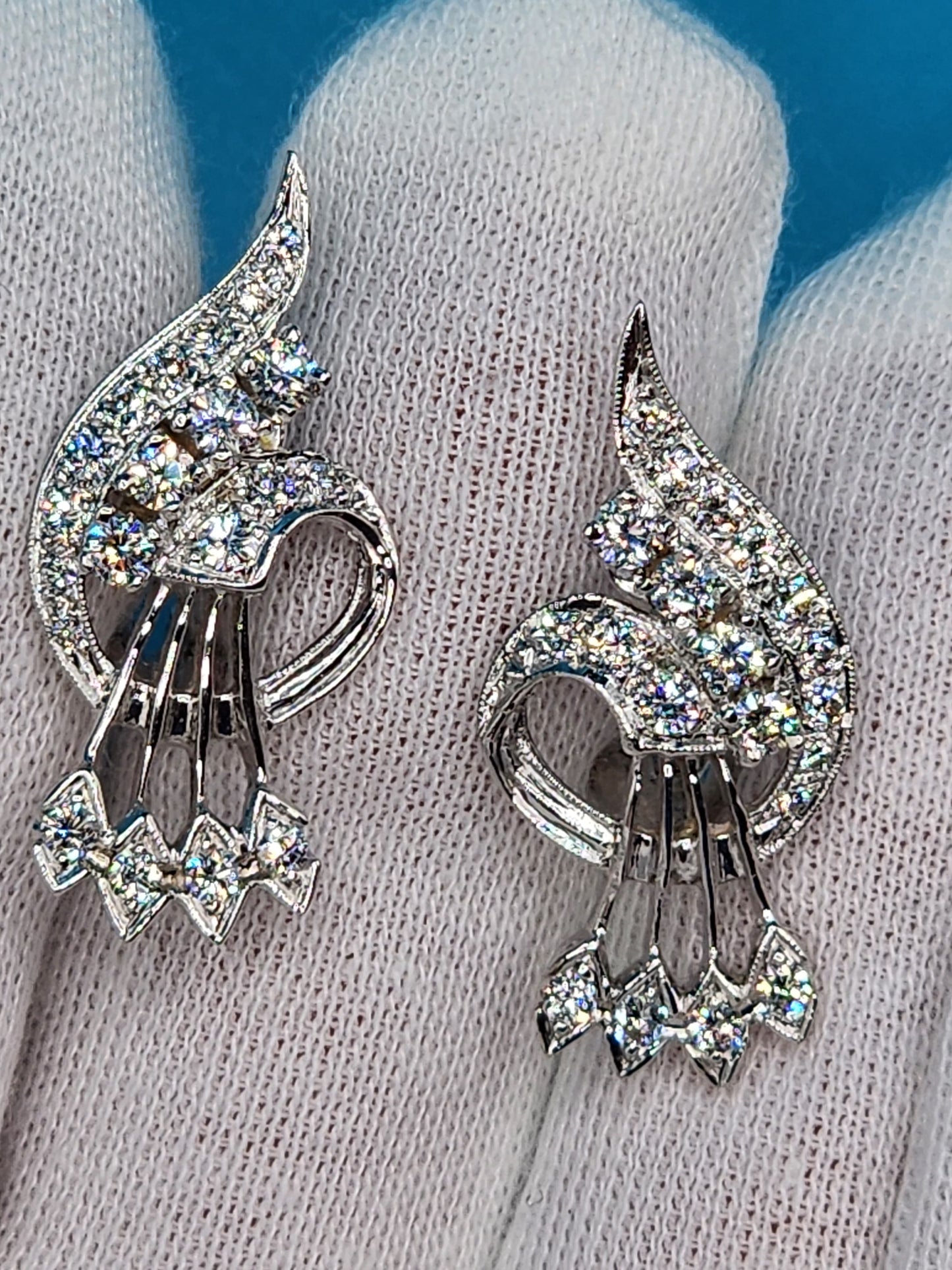 Vintage Diamond Cocktail Earrings in 18k White Gold
