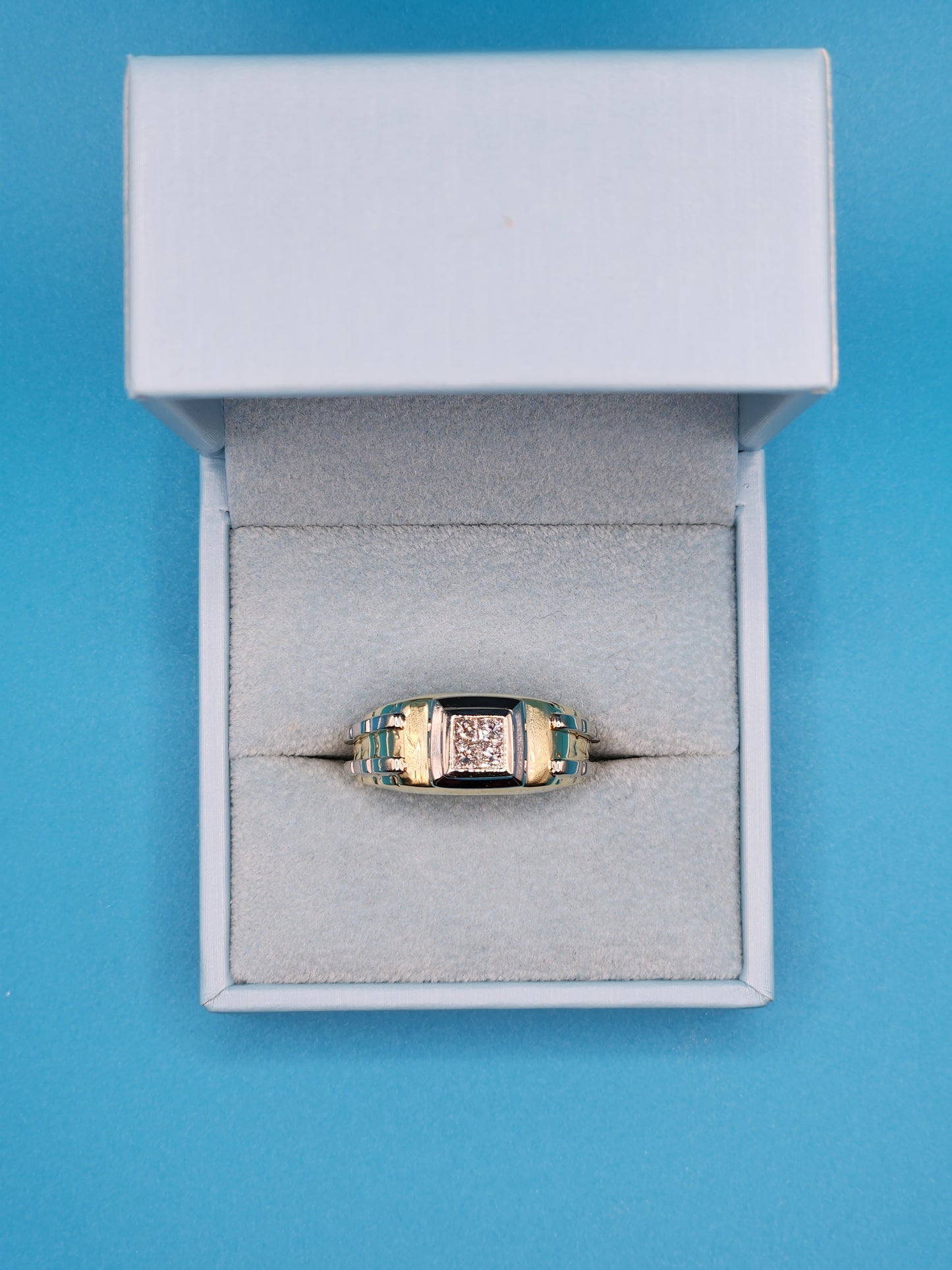 Men's Diamond Ring with Watch Band Design in 18k Yellow and White Gold