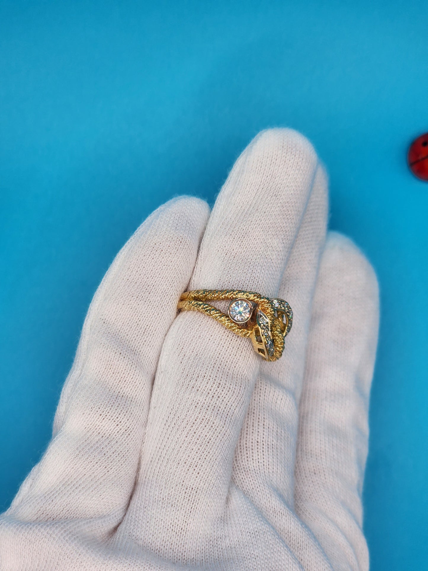 Ladies Diamond Link Ring is 14k Yellow and White Gold