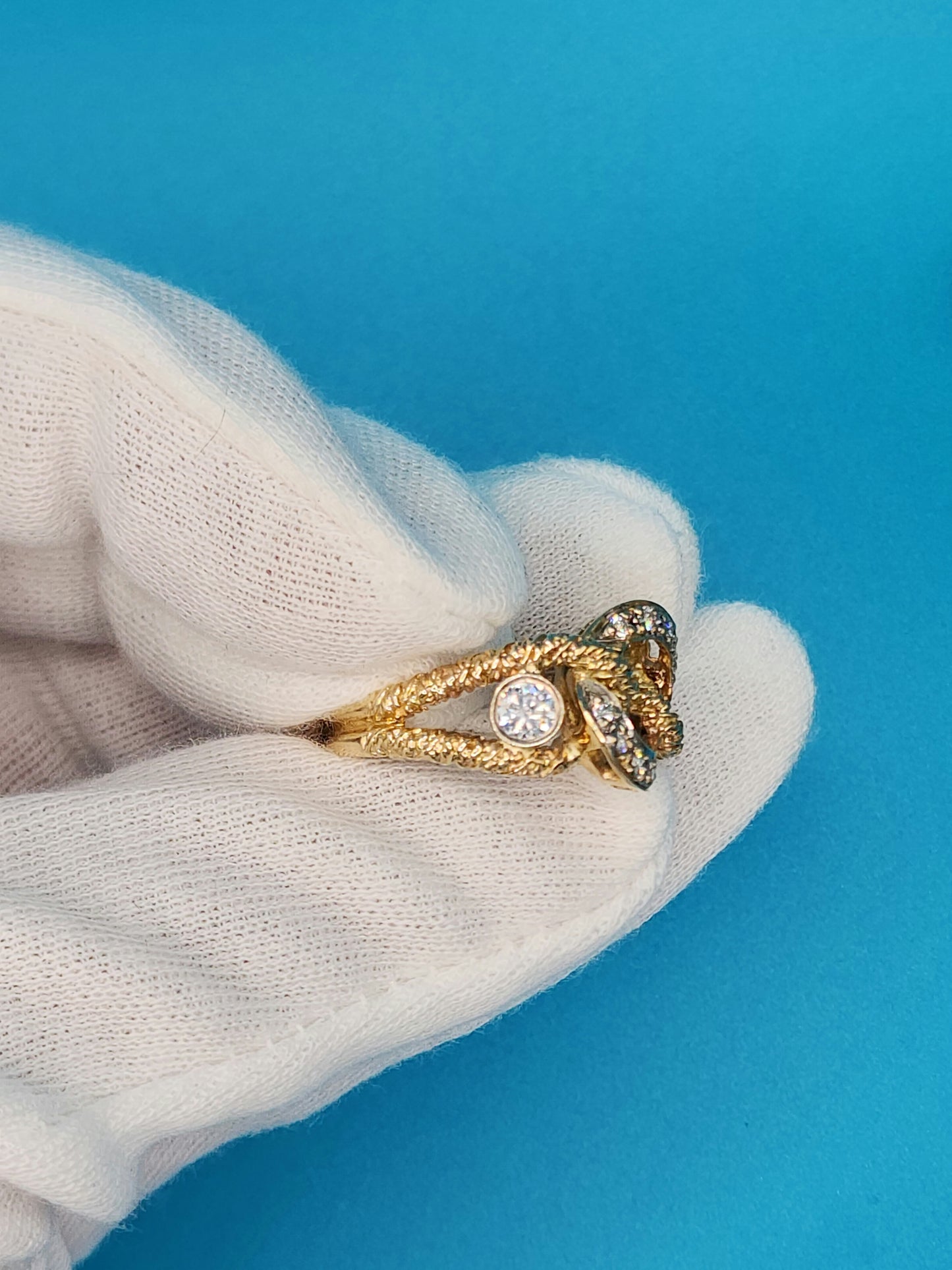 Ladies Diamond Link Ring is 14k Yellow and White Gold