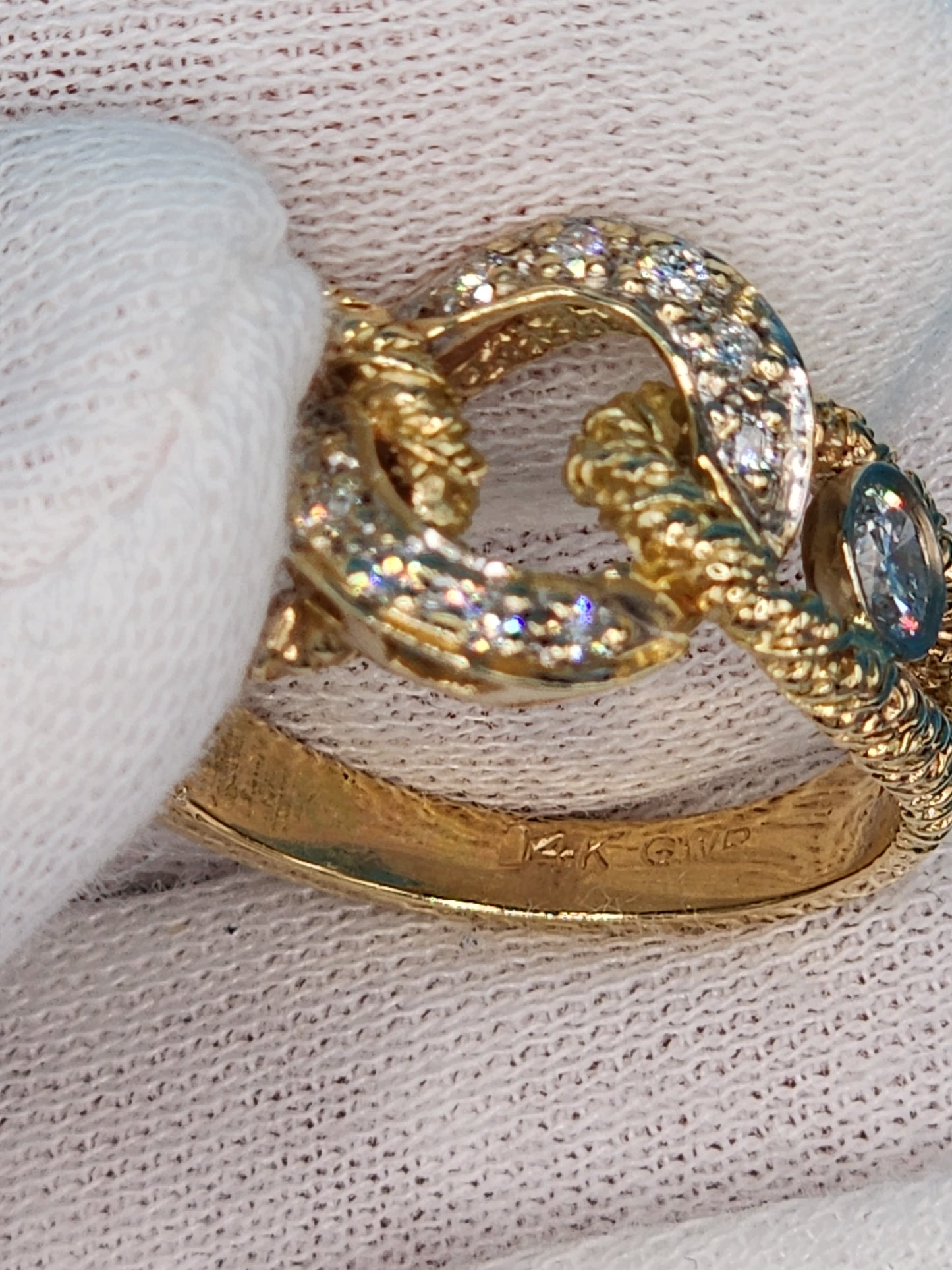 Ladies Diamond Link Ring is 14k Yellow and White Gold