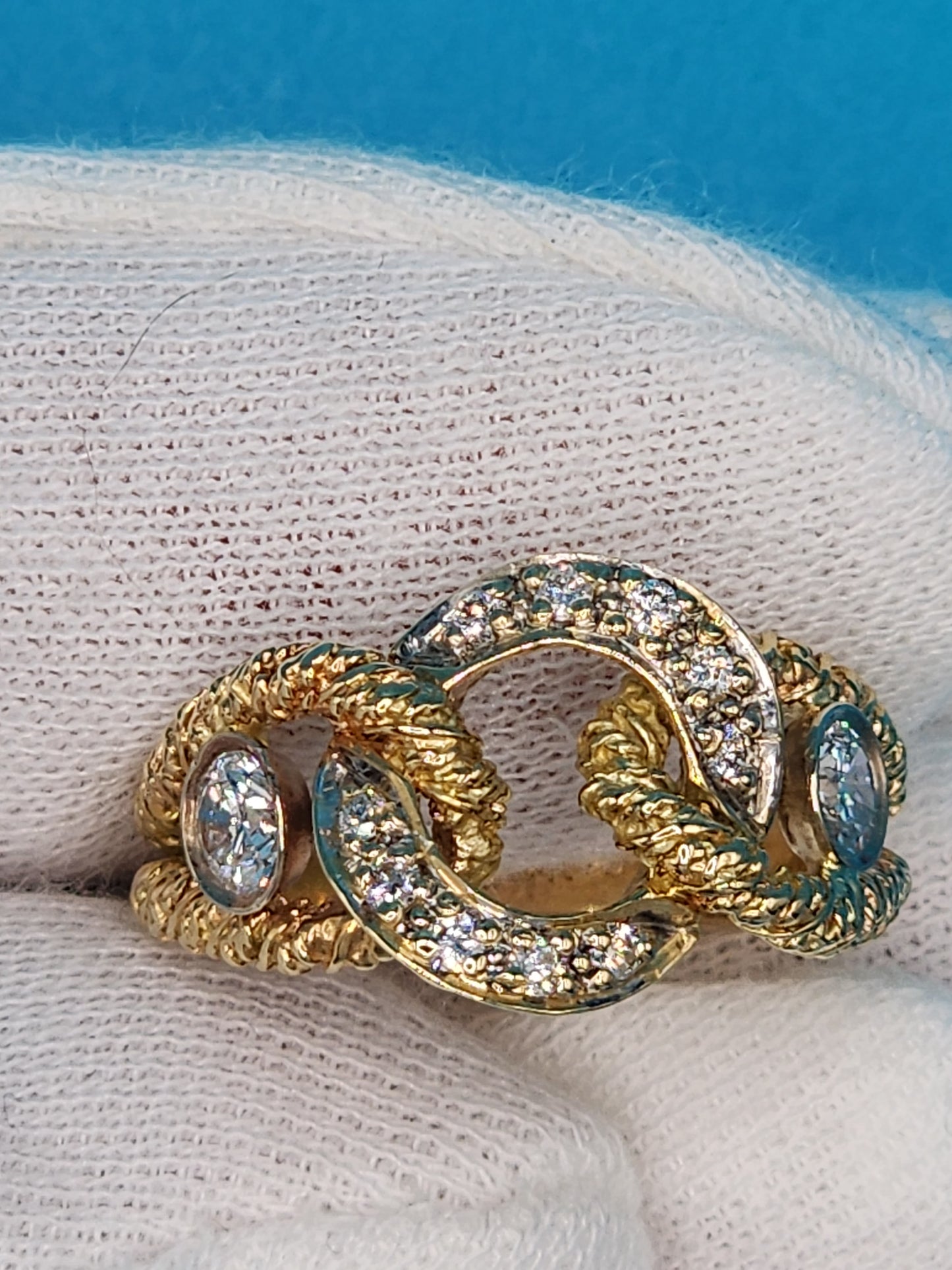 Ladies Diamond Link Ring is 14k Yellow and White Gold