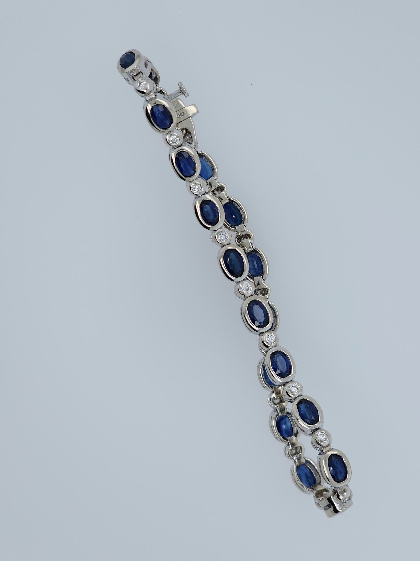 Bezel Set Sapphire and Diamond Tennis Bracelet in 14k White Gold