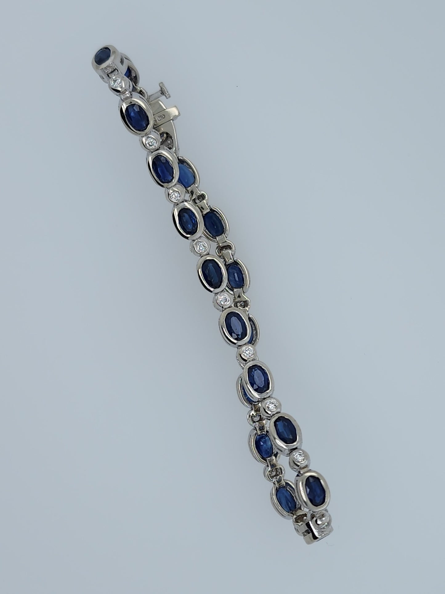 Bezel Set Sapphire and Diamond Tennis Bracelet in 14k White Gold