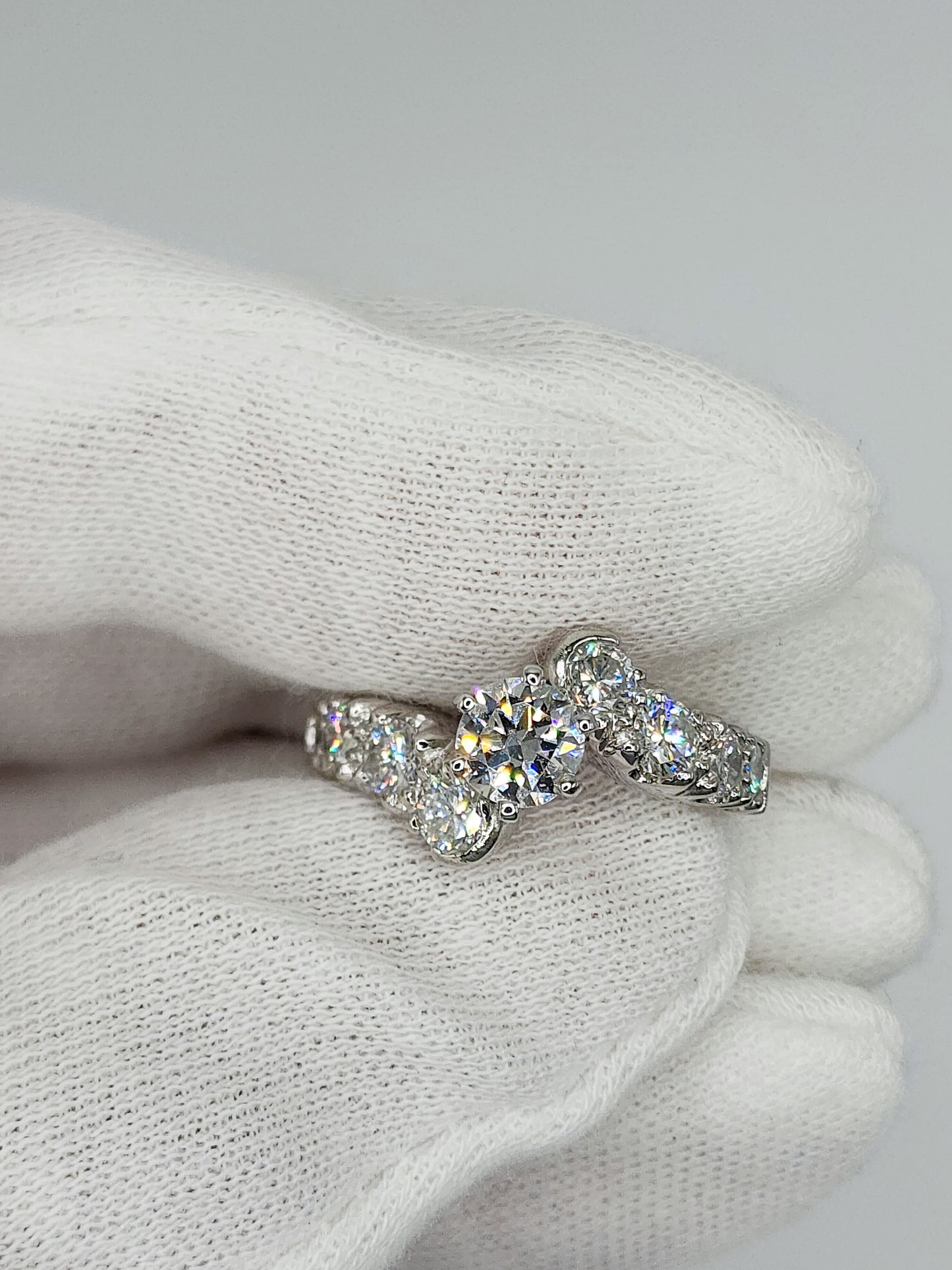 Bypass Design Ring with Natural Diamonds in Platinum