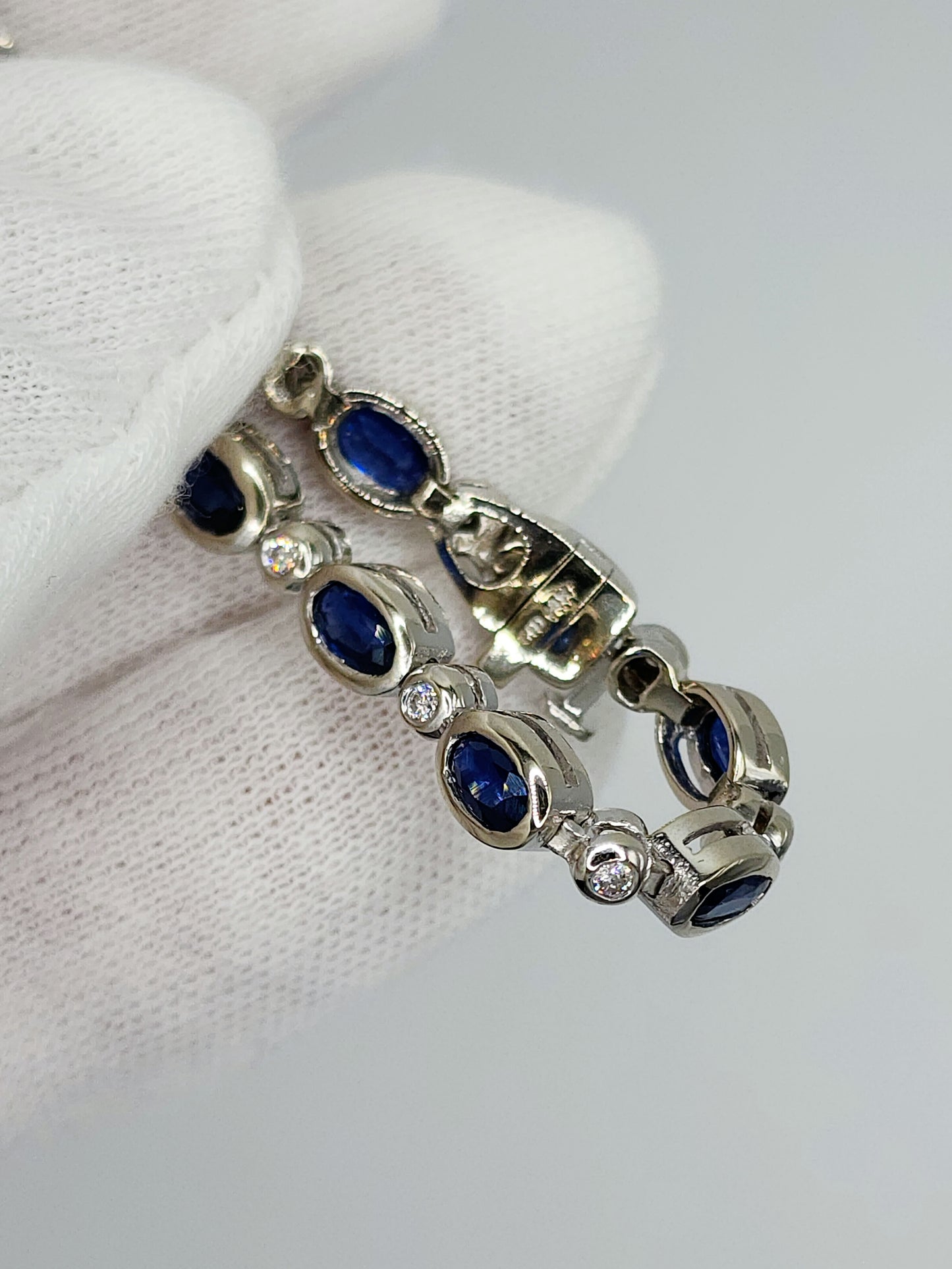 Bezel Set Sapphire and Diamond Tennis Bracelet in 14k White Gold