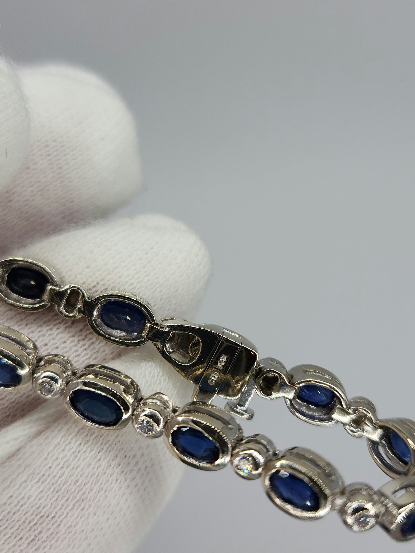 Bezel Set Sapphire and Diamond Tennis Bracelet in 14k White Gold