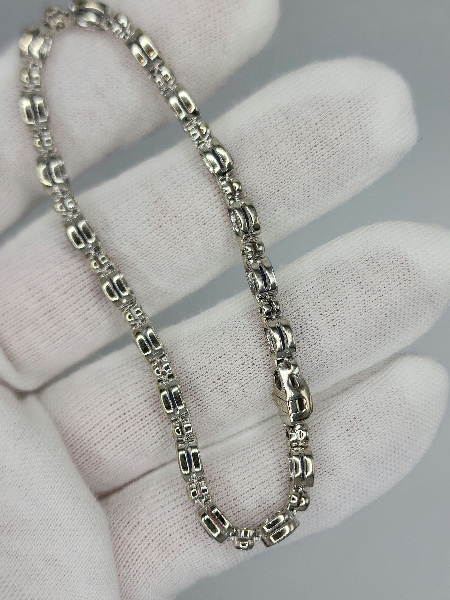 Bezel Set Sapphire and Diamond Tennis Bracelet in 14k White Gold