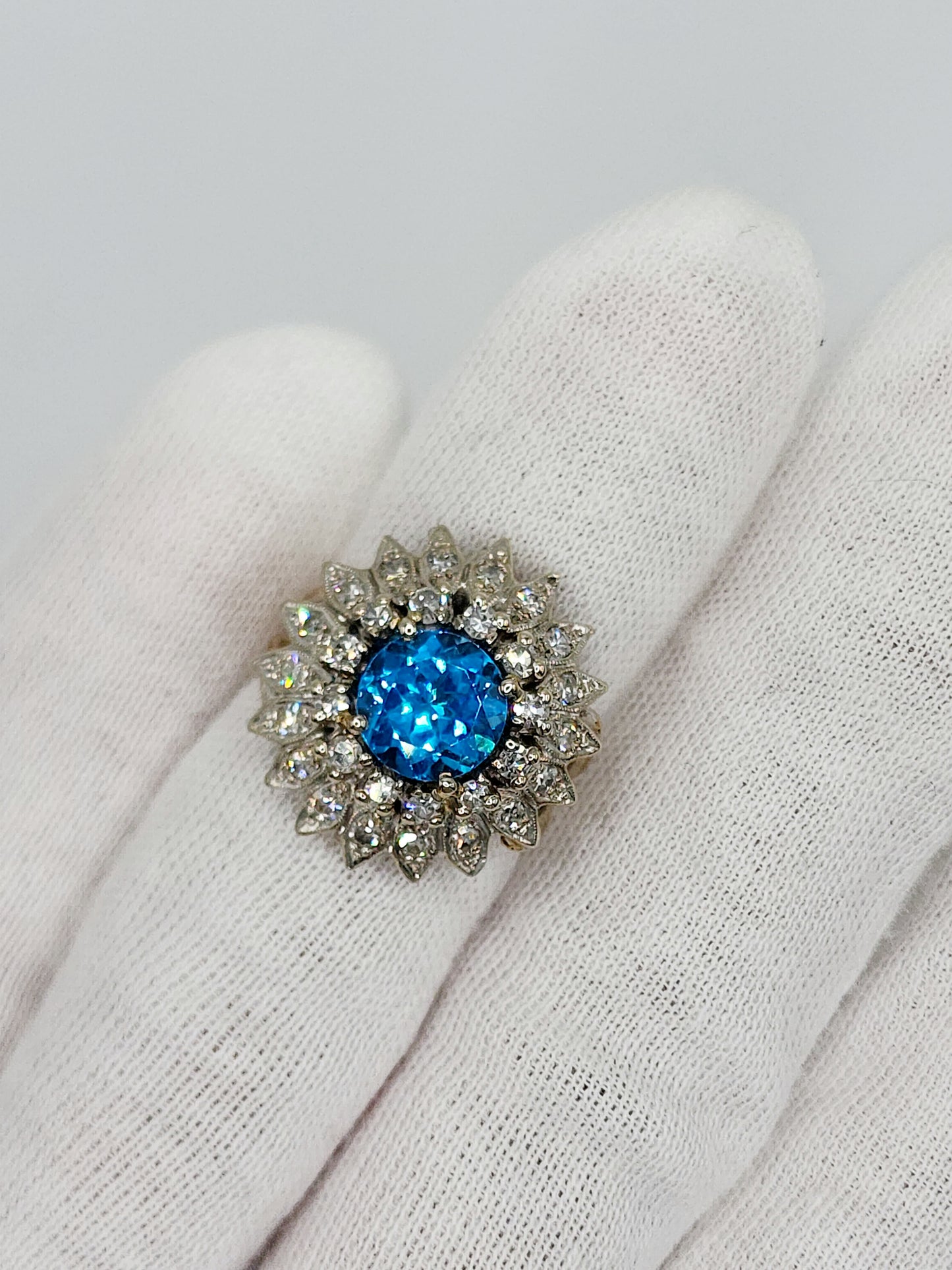 Blue Topaz and Diamond Cocktail Ring in 14k White Gold