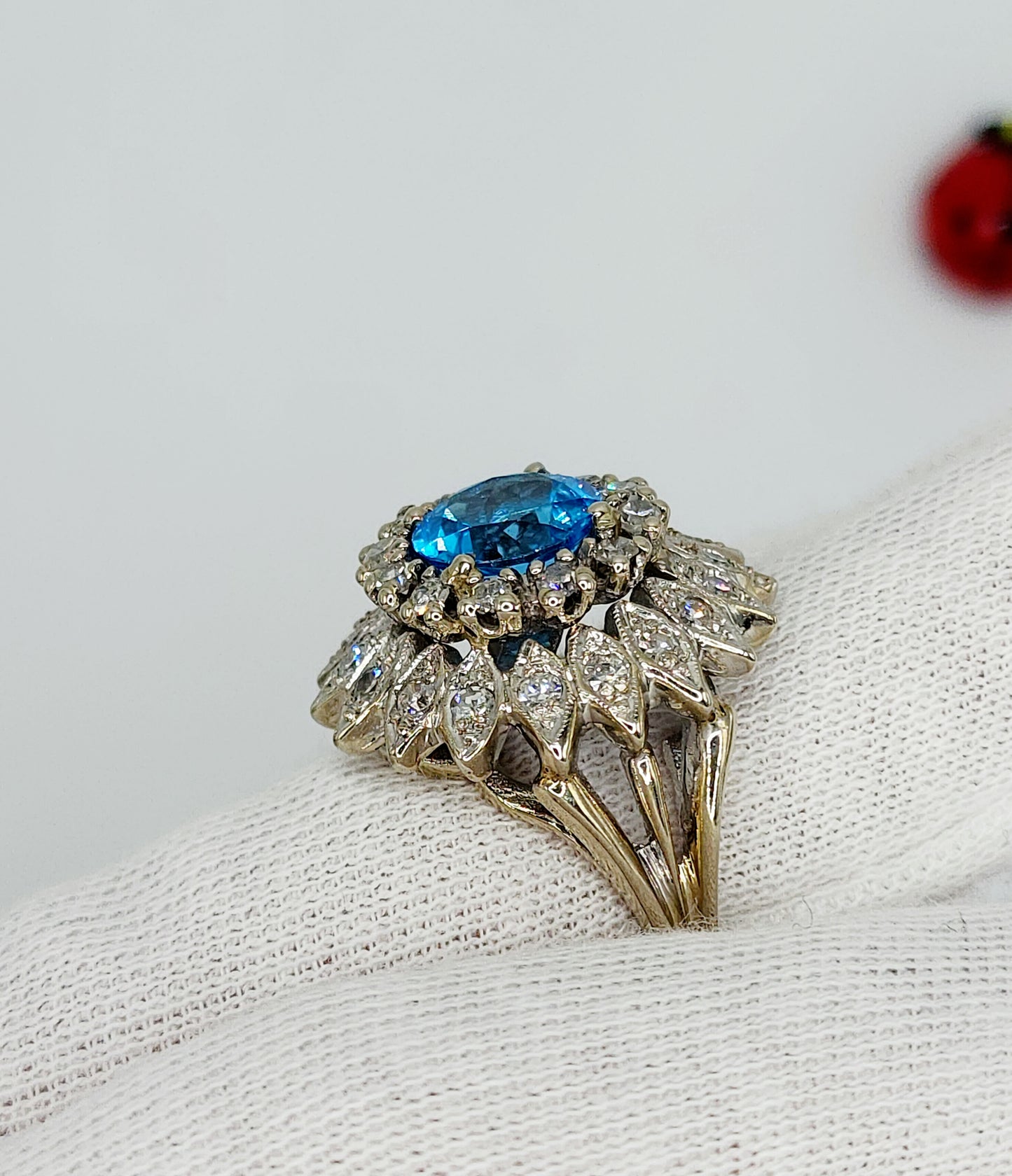 Blue Topaz and Diamond Cocktail Ring in 14k White Gold