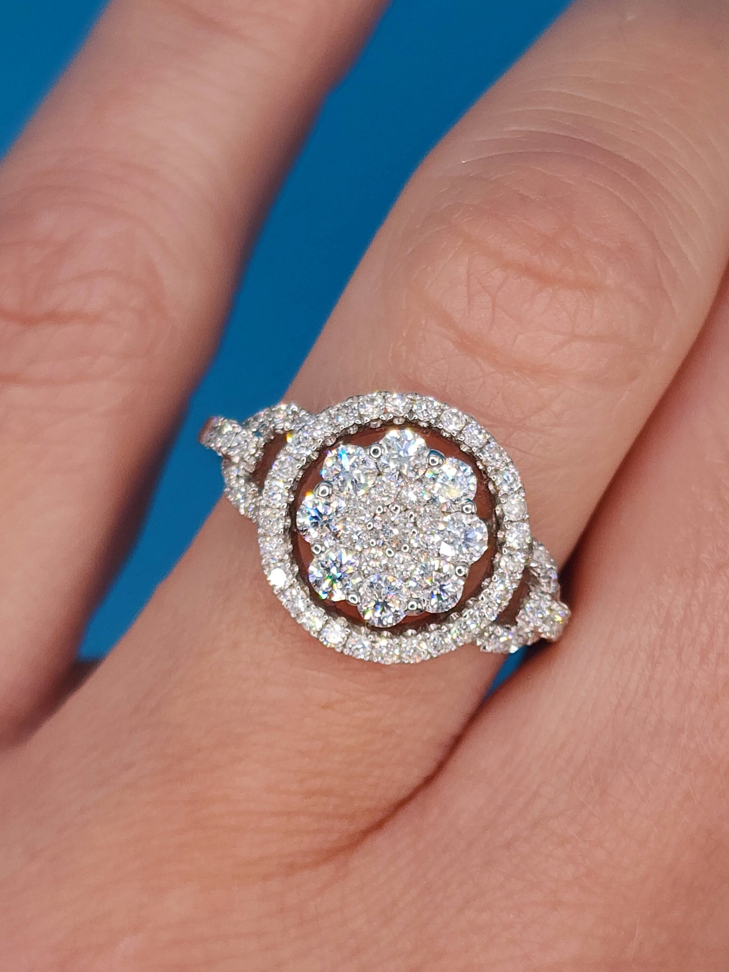 Ladies Diamond Cluster Ring in 18k White Gold
