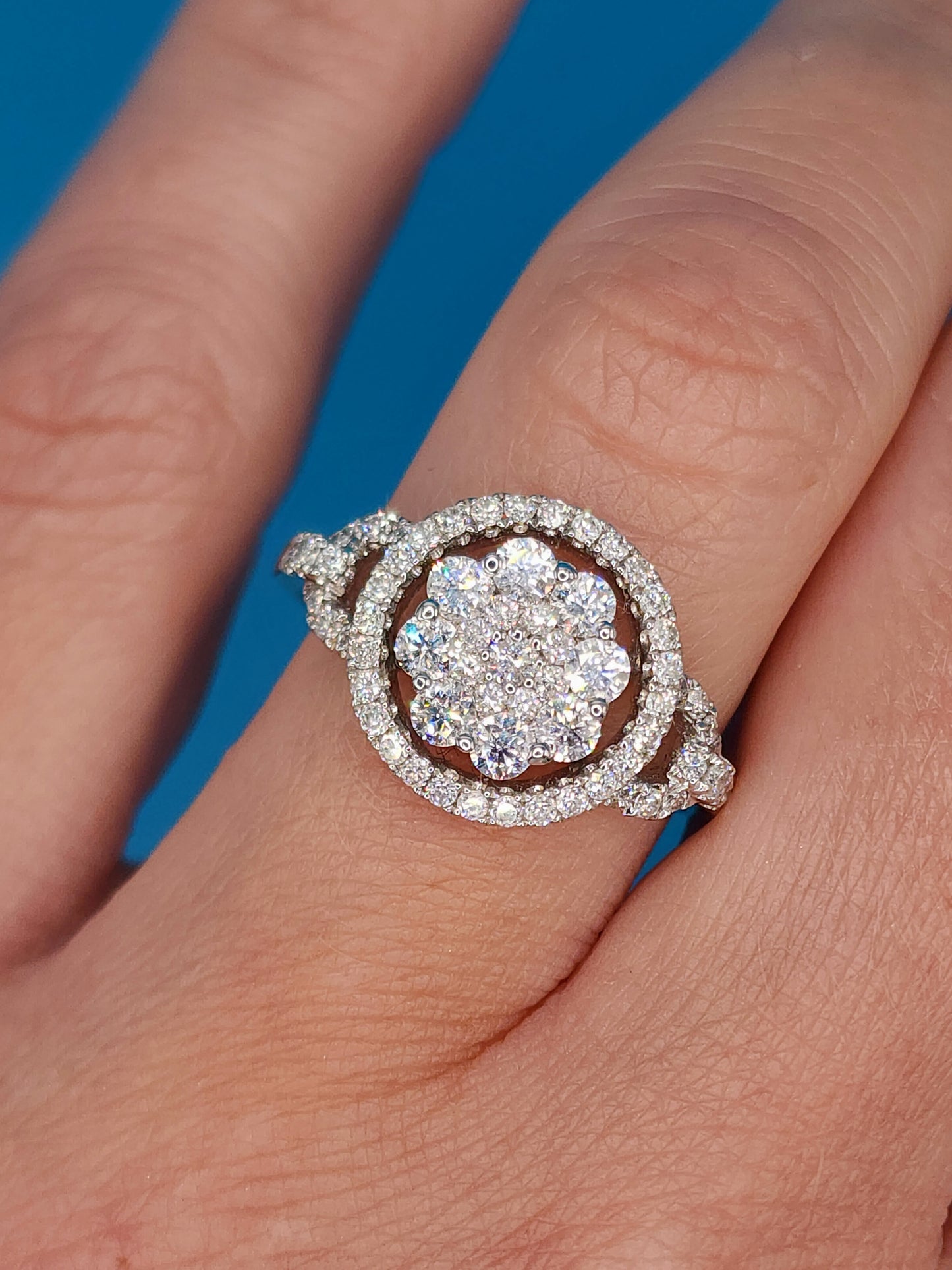 Ladies Diamond Cluster Ring in 18k White Gold