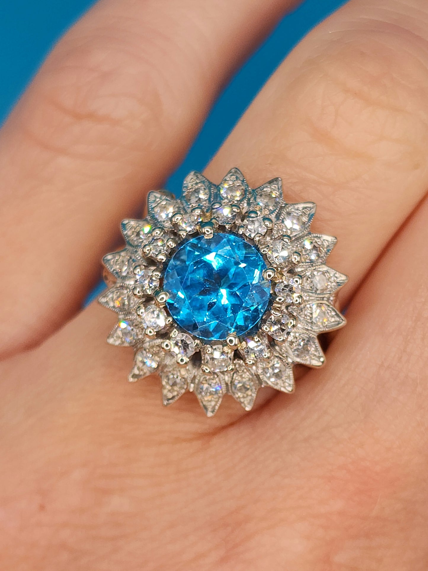 Blue Topaz and Diamond Cocktail Ring in 14k White Gold