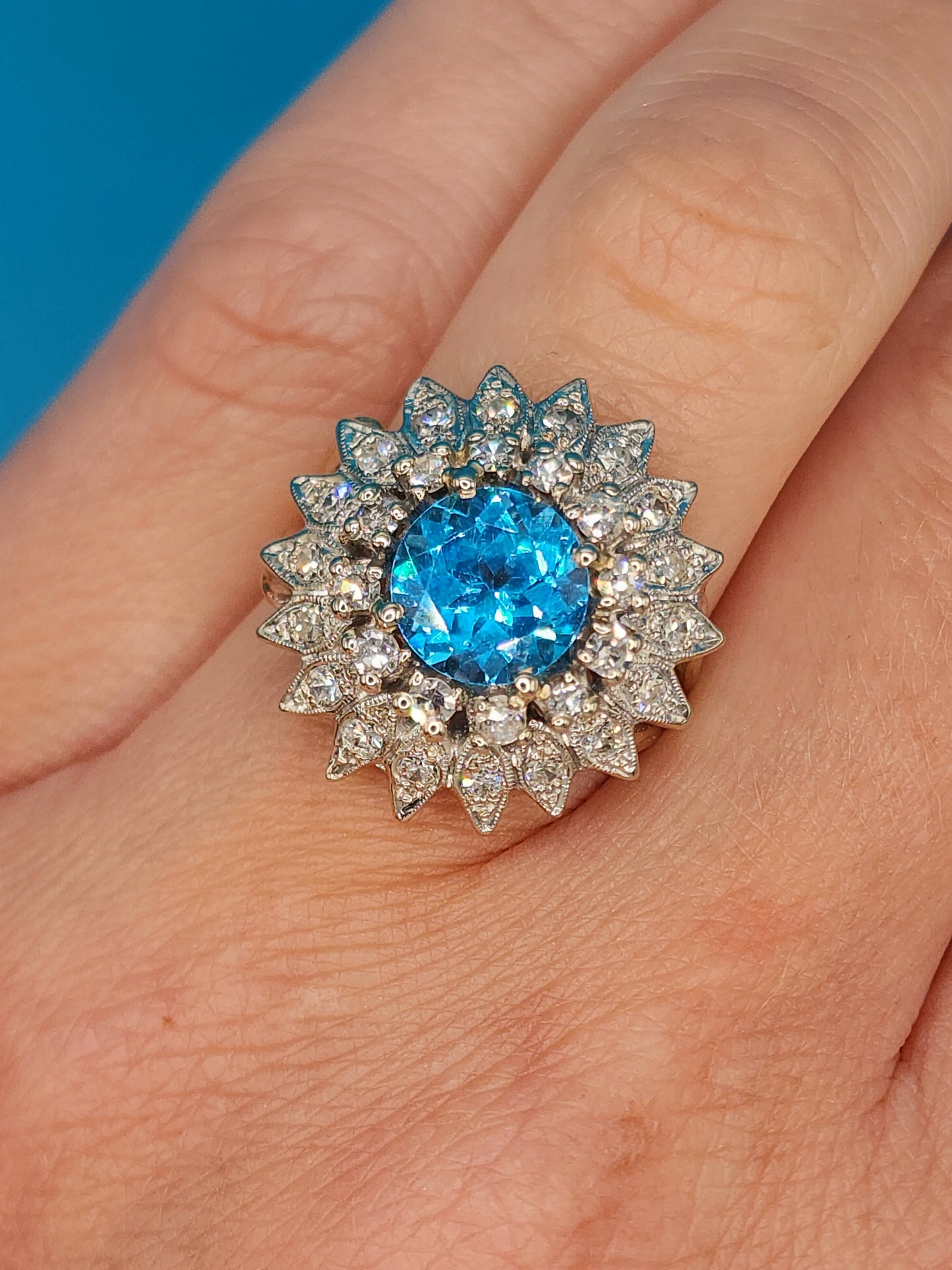 Blue Topaz and Diamond Cocktail Ring in 14k White Gold