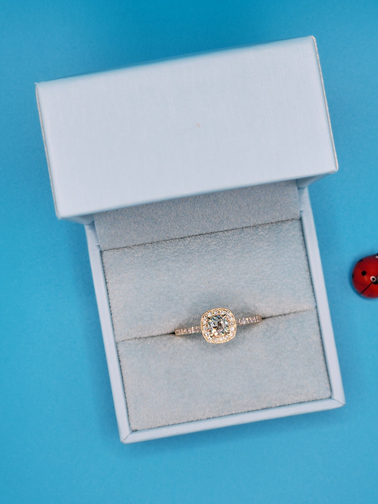 Ladies Diamond Halo Engagement Ring in 14K Yellow Gold with Old European Cut Center Diamond