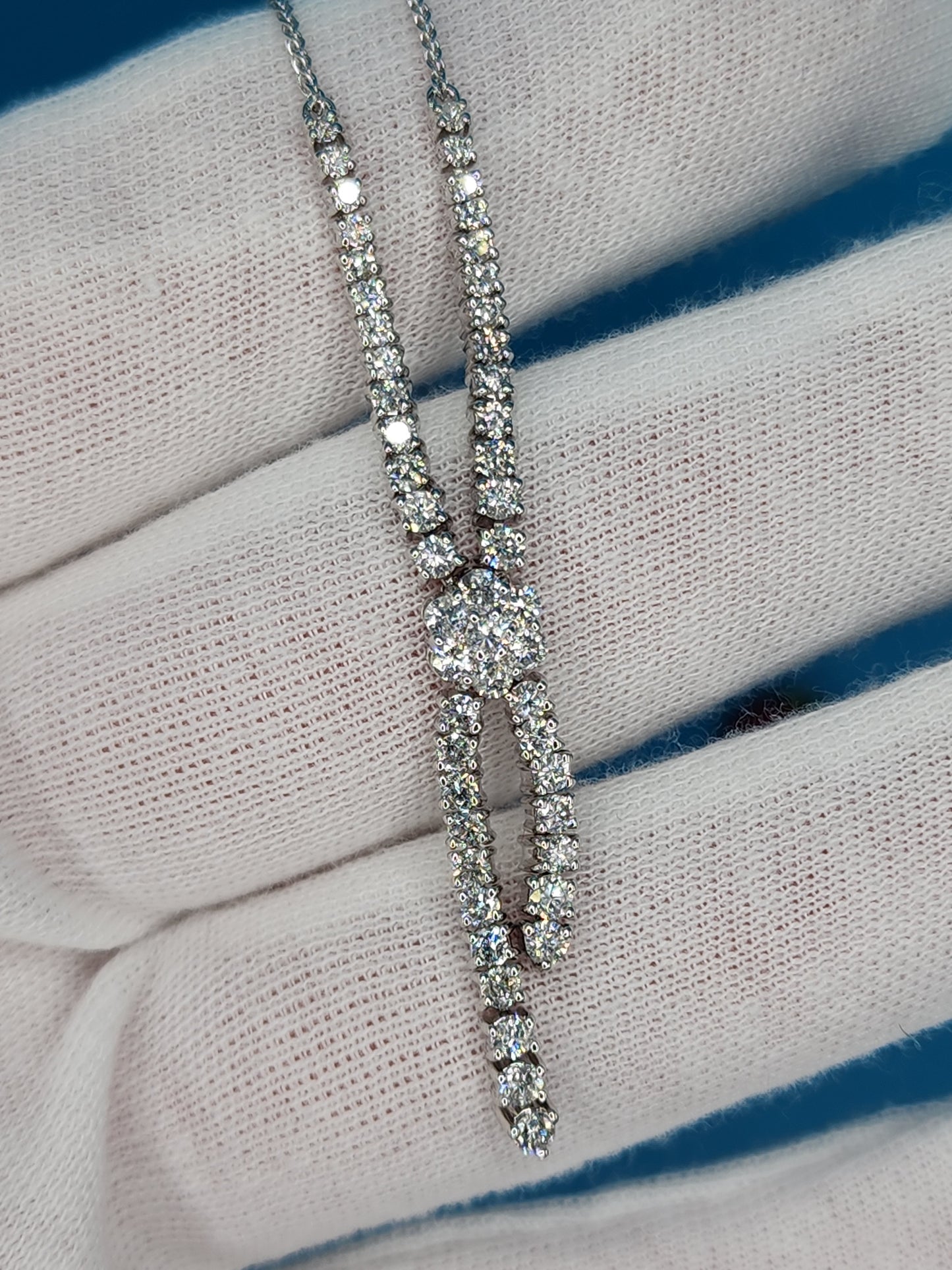 Diamond Double Strand Lariat Necklace in 14k White Gold