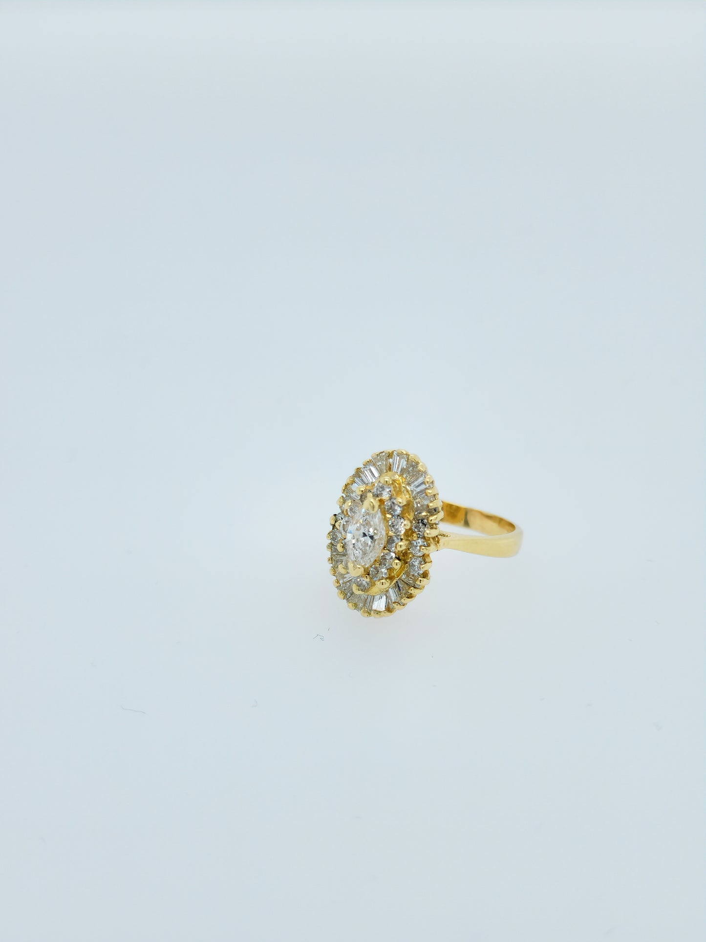 Ballerina Style Marquise Diamond Double Starburst Frame Engagement Ring in 18k Yellow Gold