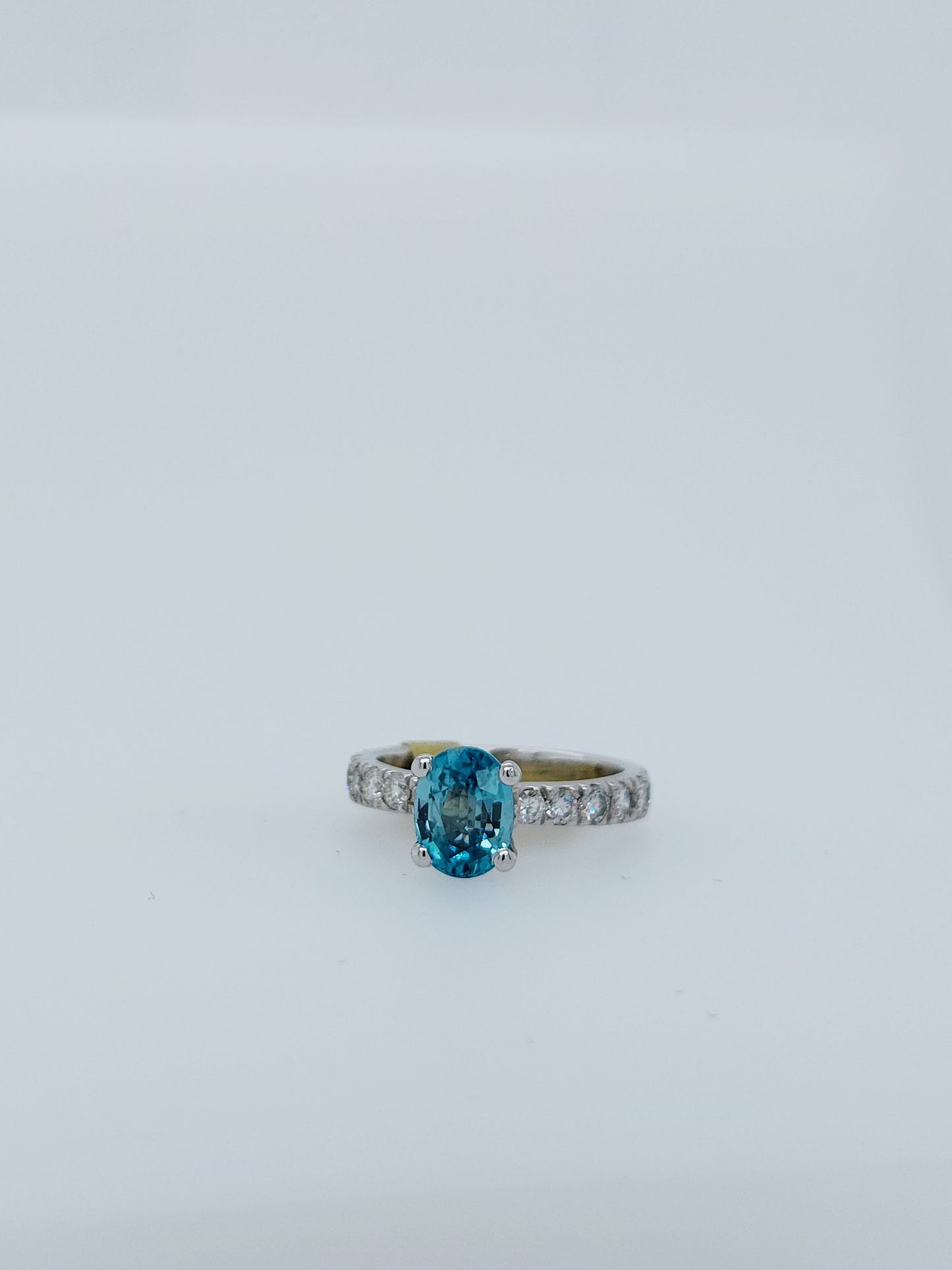 Natural 2.24 ct Blue Zircon and Diamond Ring in 14k White Gold