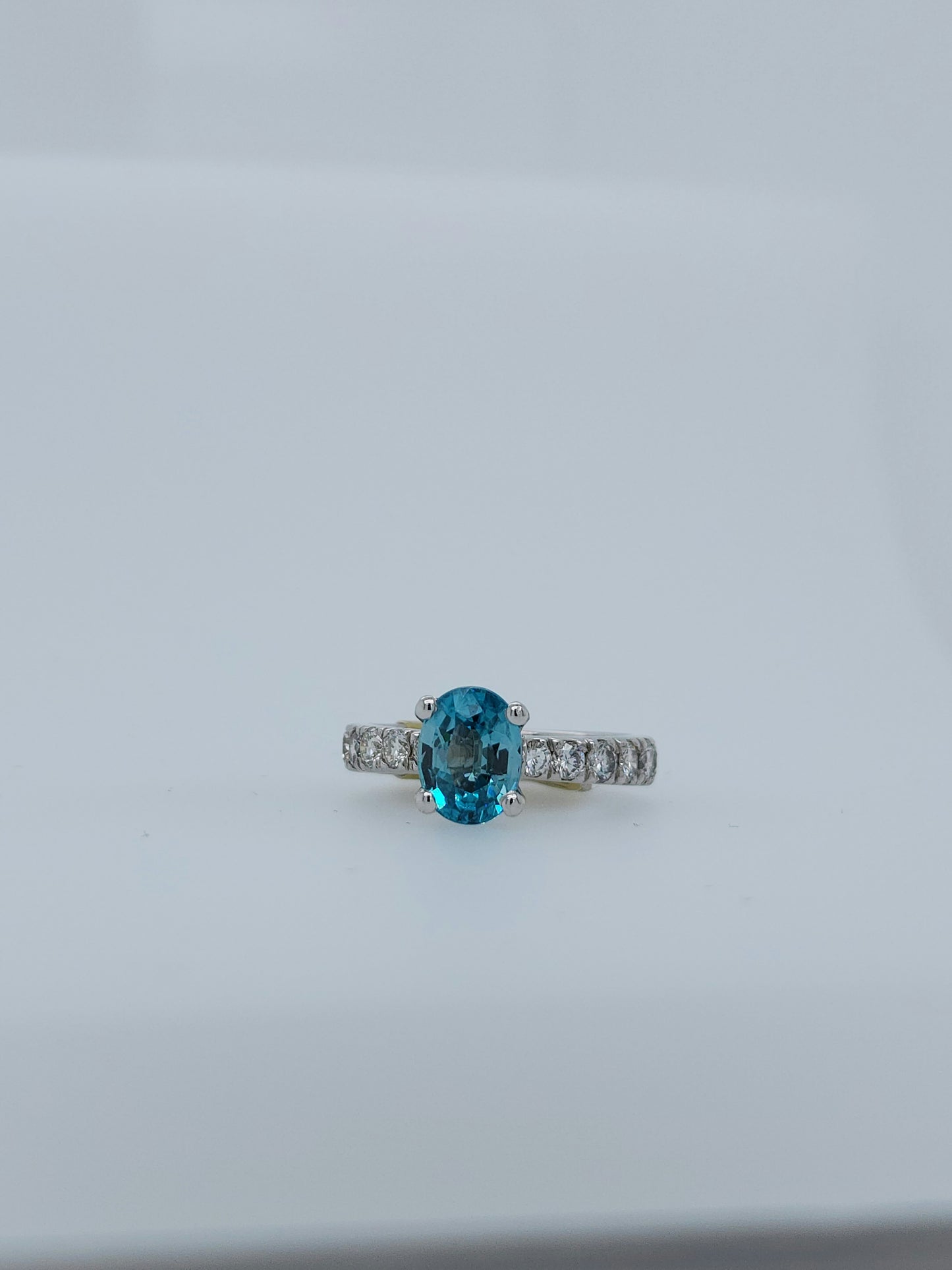 Natural 2.24 ct Blue Zircon and Diamond Ring in 14k White Gold