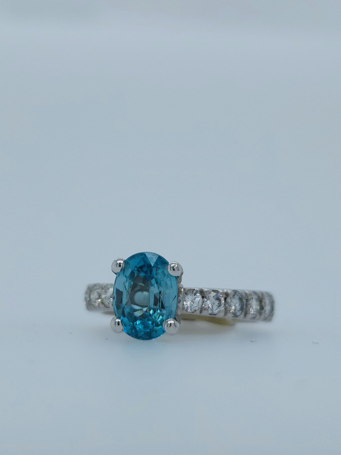 Natural 2.24 ct Blue Zircon and Diamond Ring in 14k White Gold