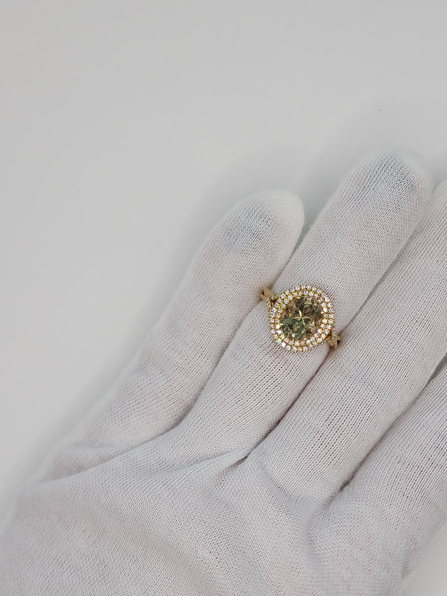 Iliana AAA Sava Sphene Diamond Double Halo Ladies Ring in 18K Yellow Gold
