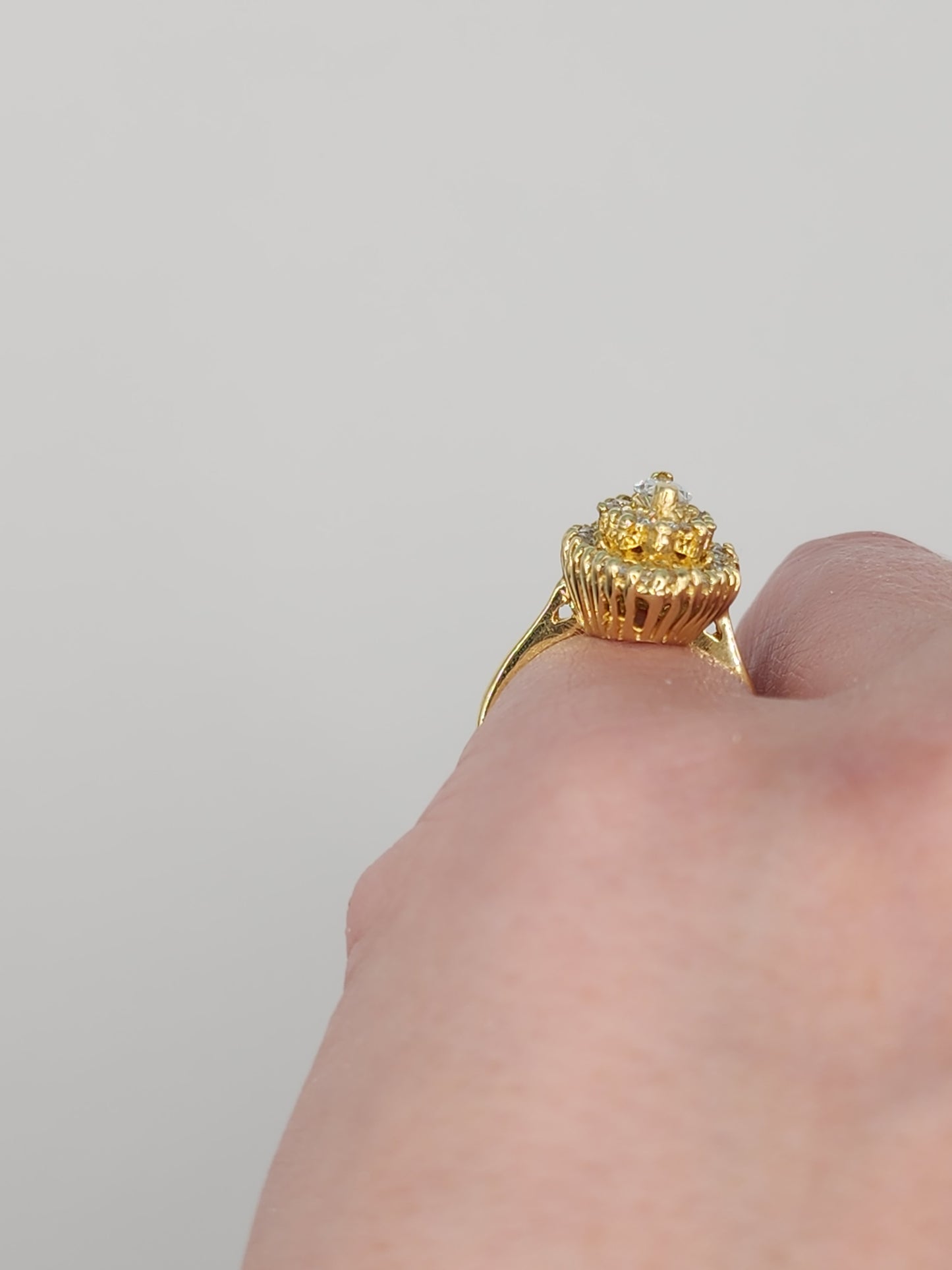 Ballerina Style Marquise Diamond Double Starburst Frame Engagement Ring in 18k Yellow Gold