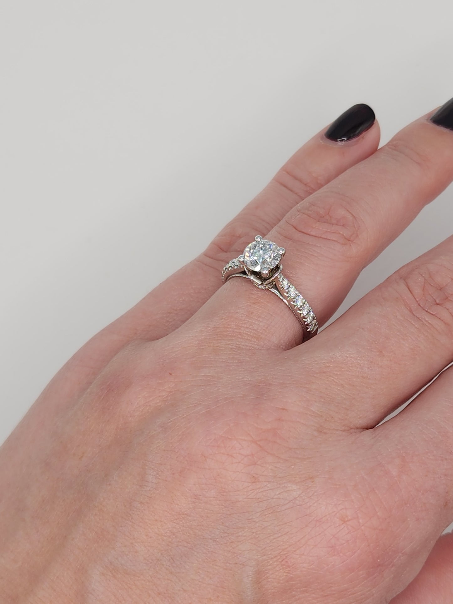 1.06 ct Round Natural Diamond in 14k White Gold Natalie K. Designer Setting Engagement Ring